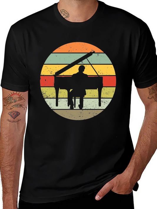 Retro Piano Player Graphic Tee - Vintage Style T-Shirt