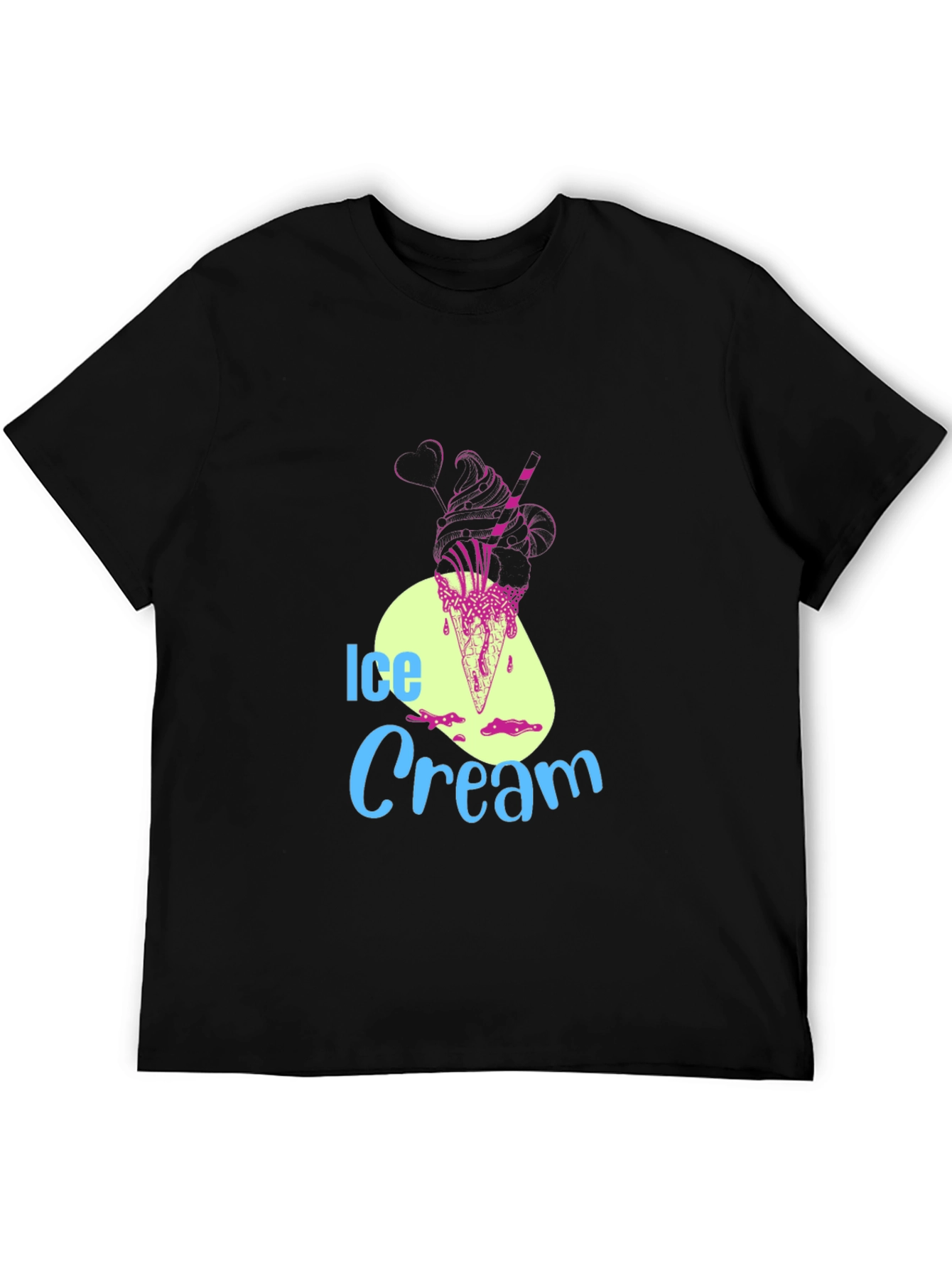 Ice Cream Graphic Tee - Black Cotton Blend