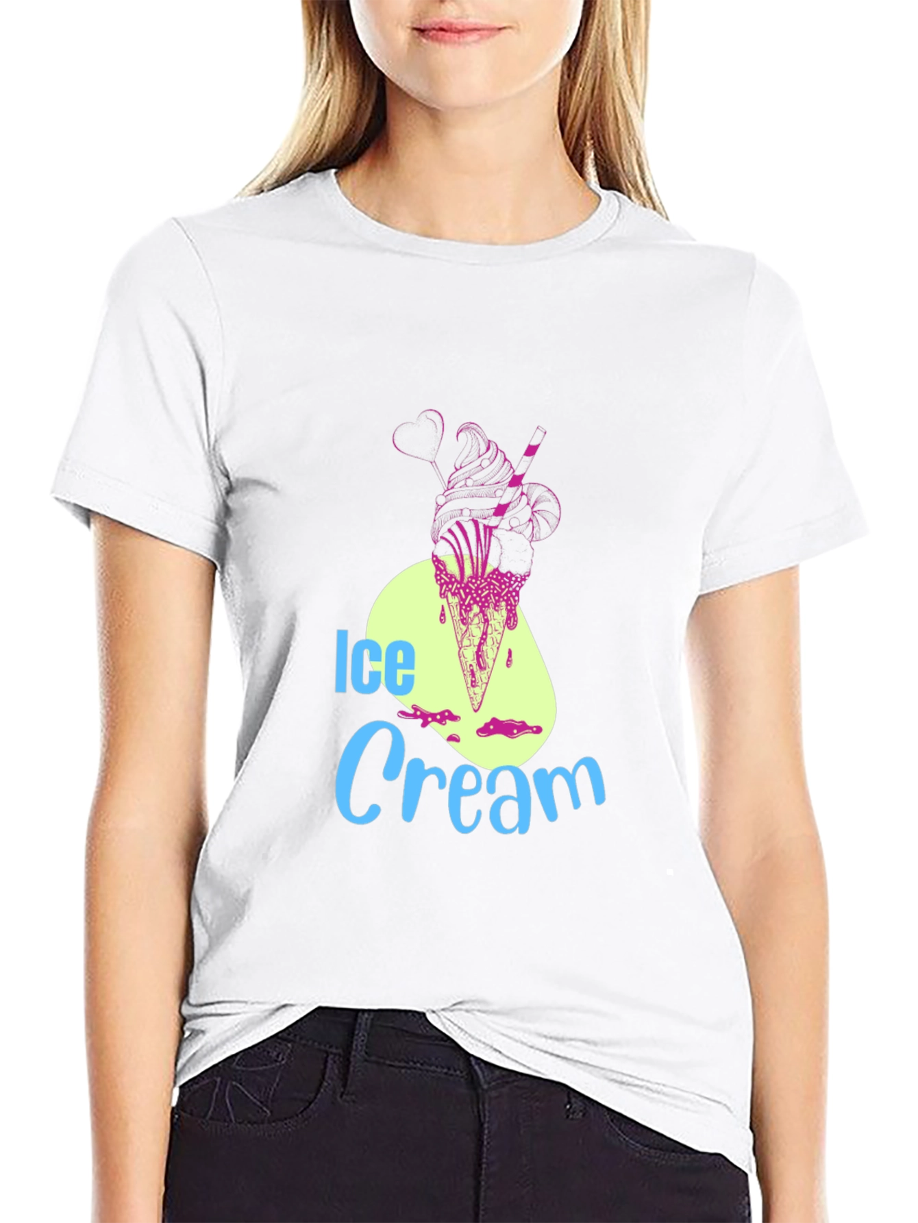 Ice Cream Graphic Tee - Black Cotton Blend