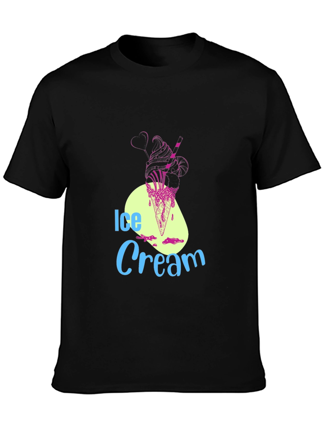Ice Cream Graphic Tee - Black Cotton Blend