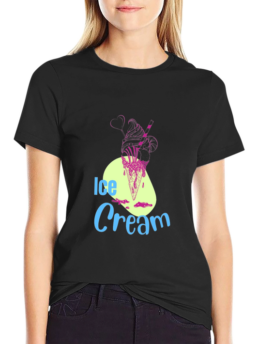 Ice Cream Graphic Tee - Black Cotton Blend