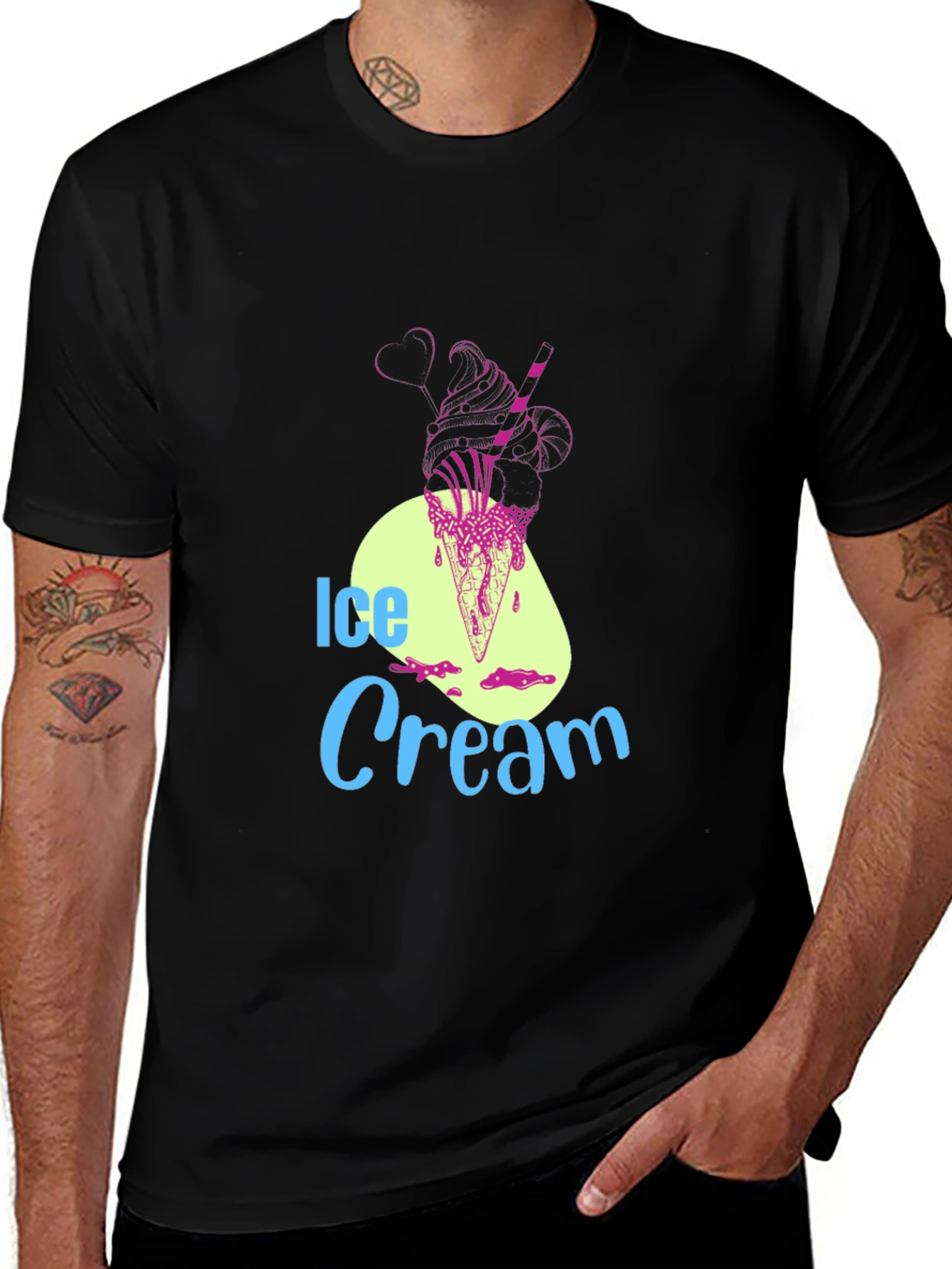 Ice Cream Graphic Tee - Black Cotton Blend