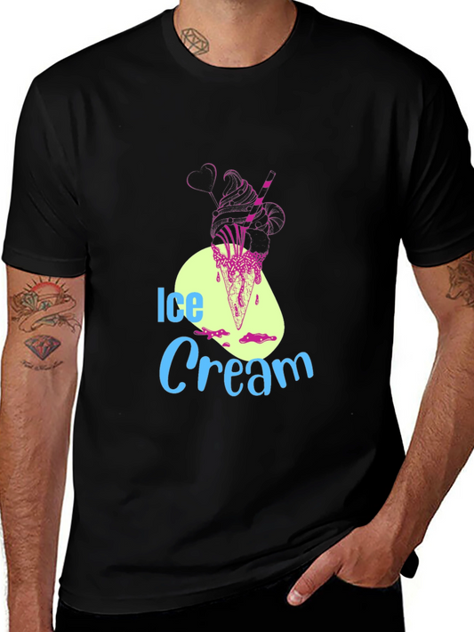 Ice Cream Graphic Tee - Black Cotton Blend