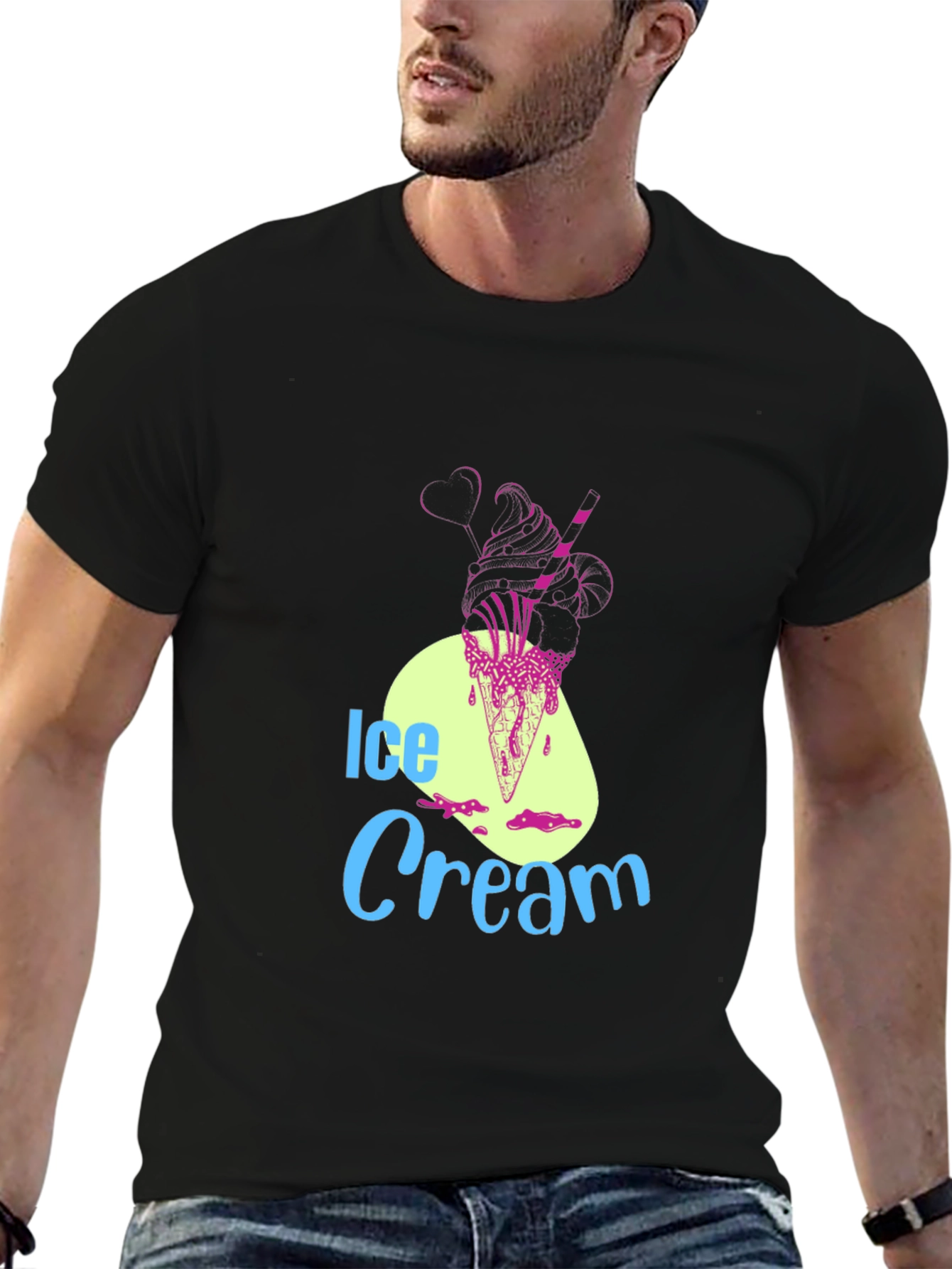 Ice Cream Graphic Tee - Black Cotton Blend