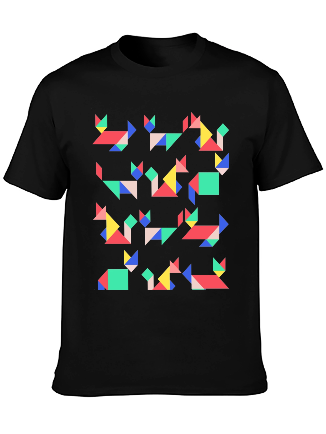 Geometric Cats Black T-Shirt | Modern Art Tee