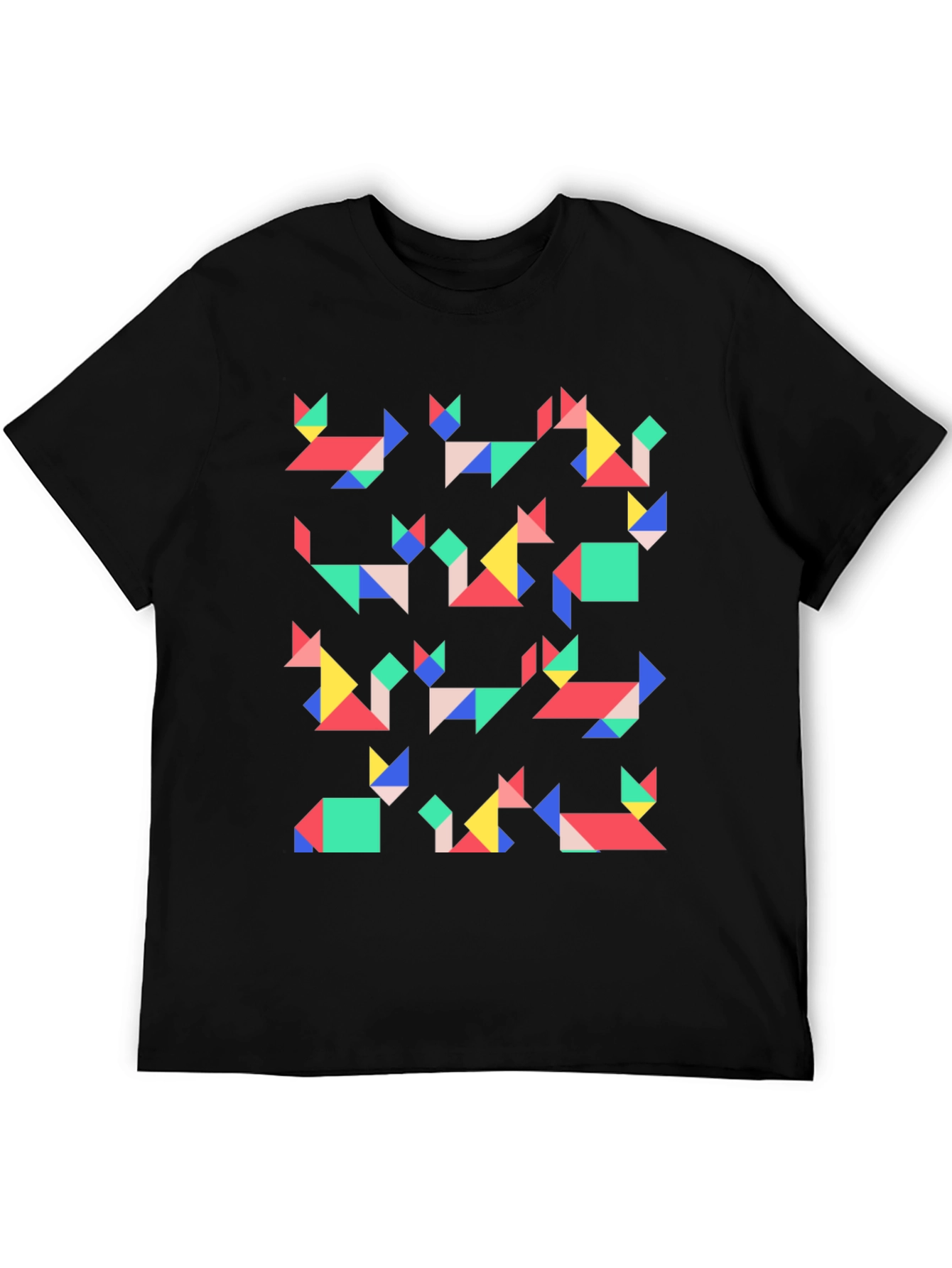 Geometric Cats Black T-Shirt | Modern Art Tee