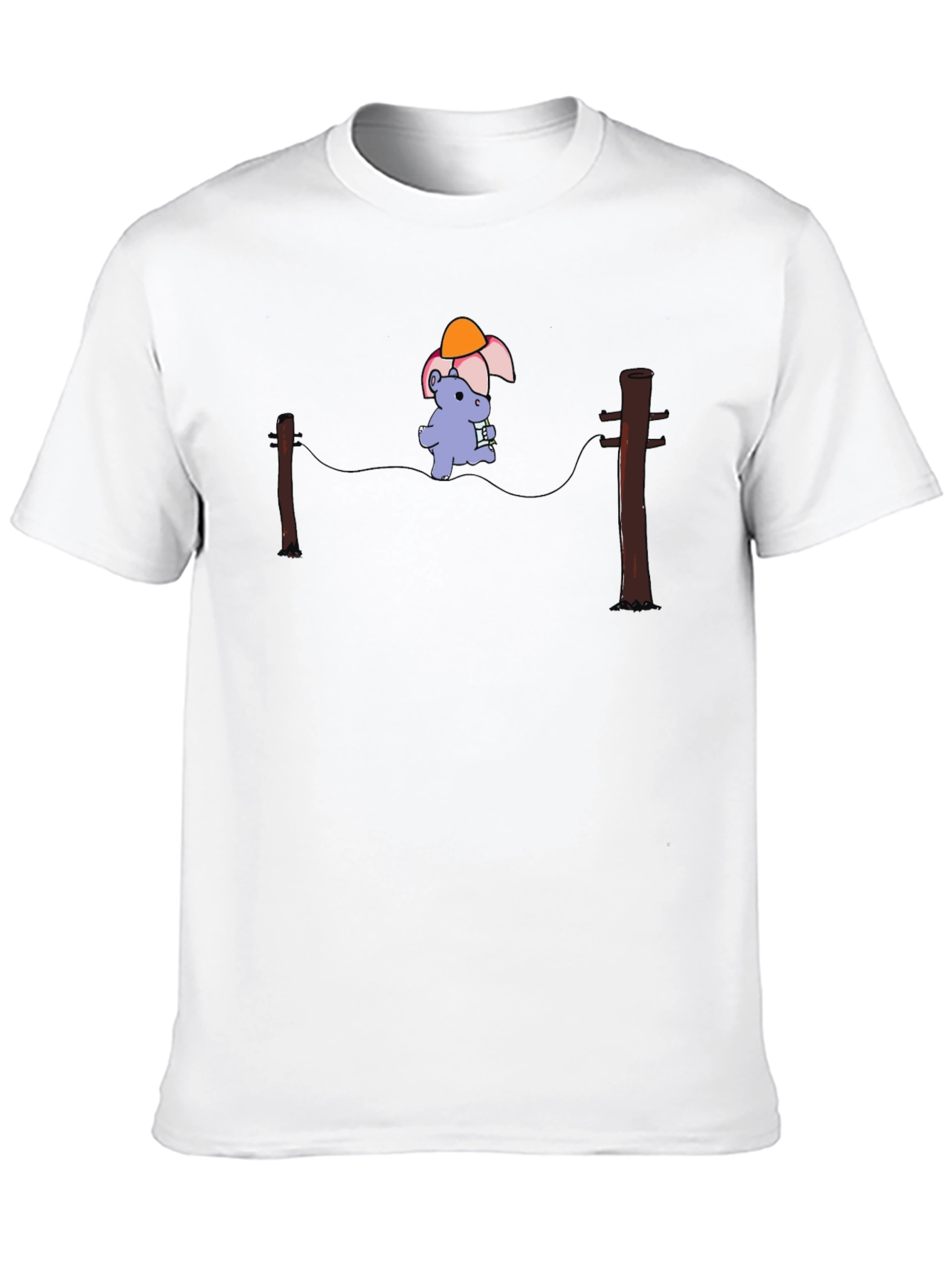 Cartoon Hippopotamus on a Wire Black T-Shirt