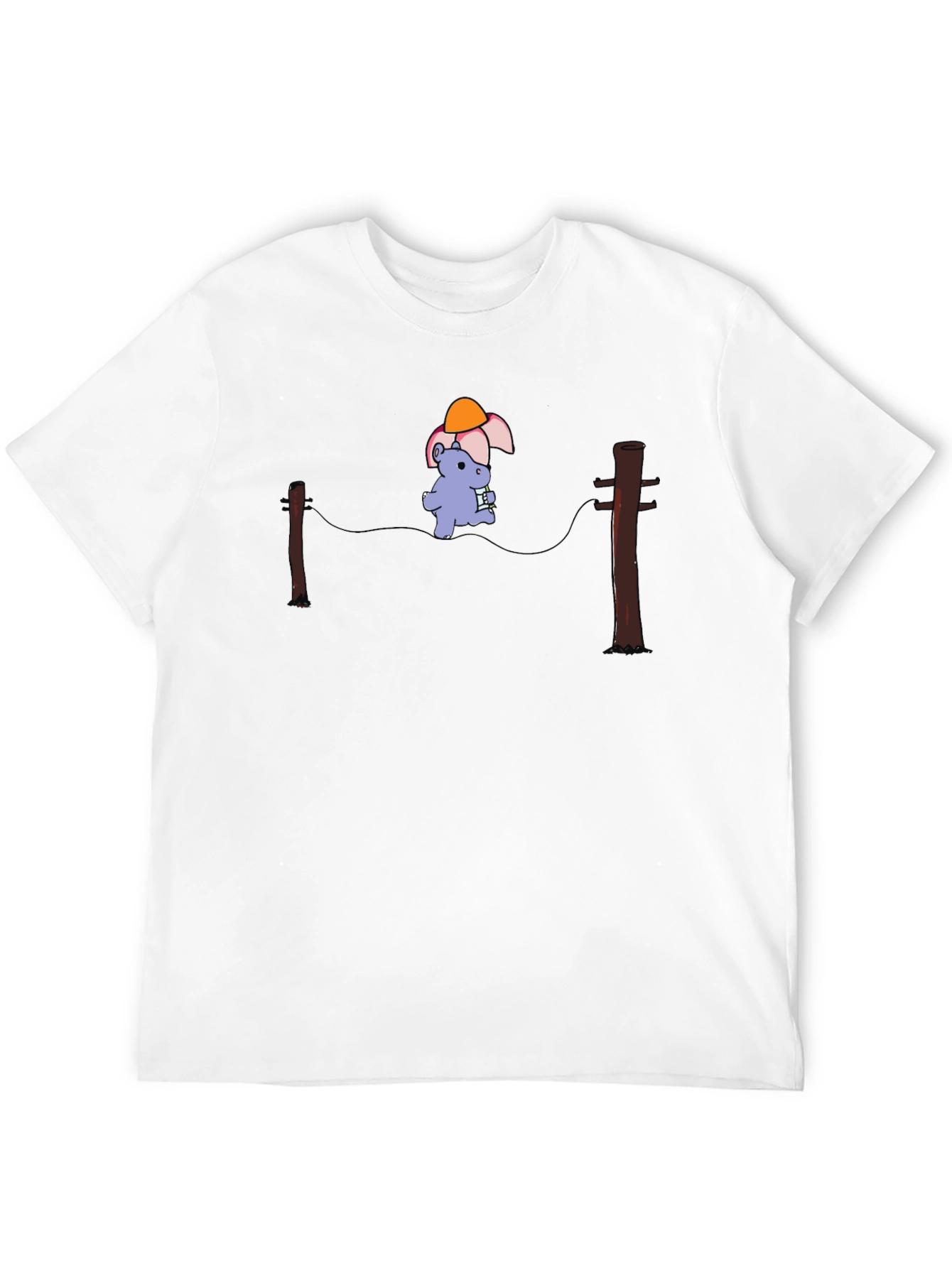 Cartoon Hippopotamus on a Wire Black T-Shirt