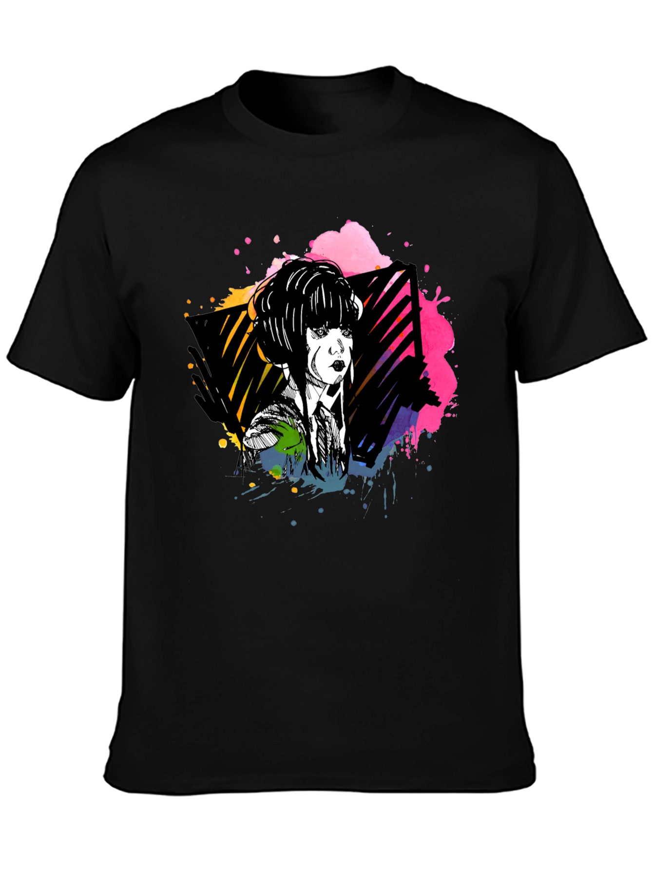 Abstract Woman Graphic Print Black Tee