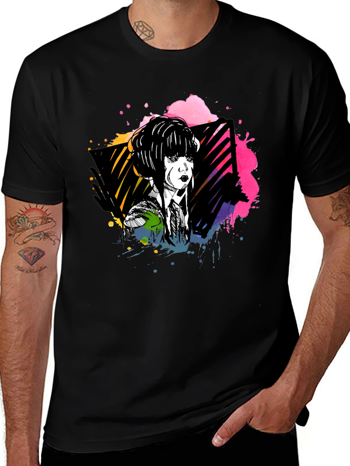 Abstract Woman Graphic Print Black Tee