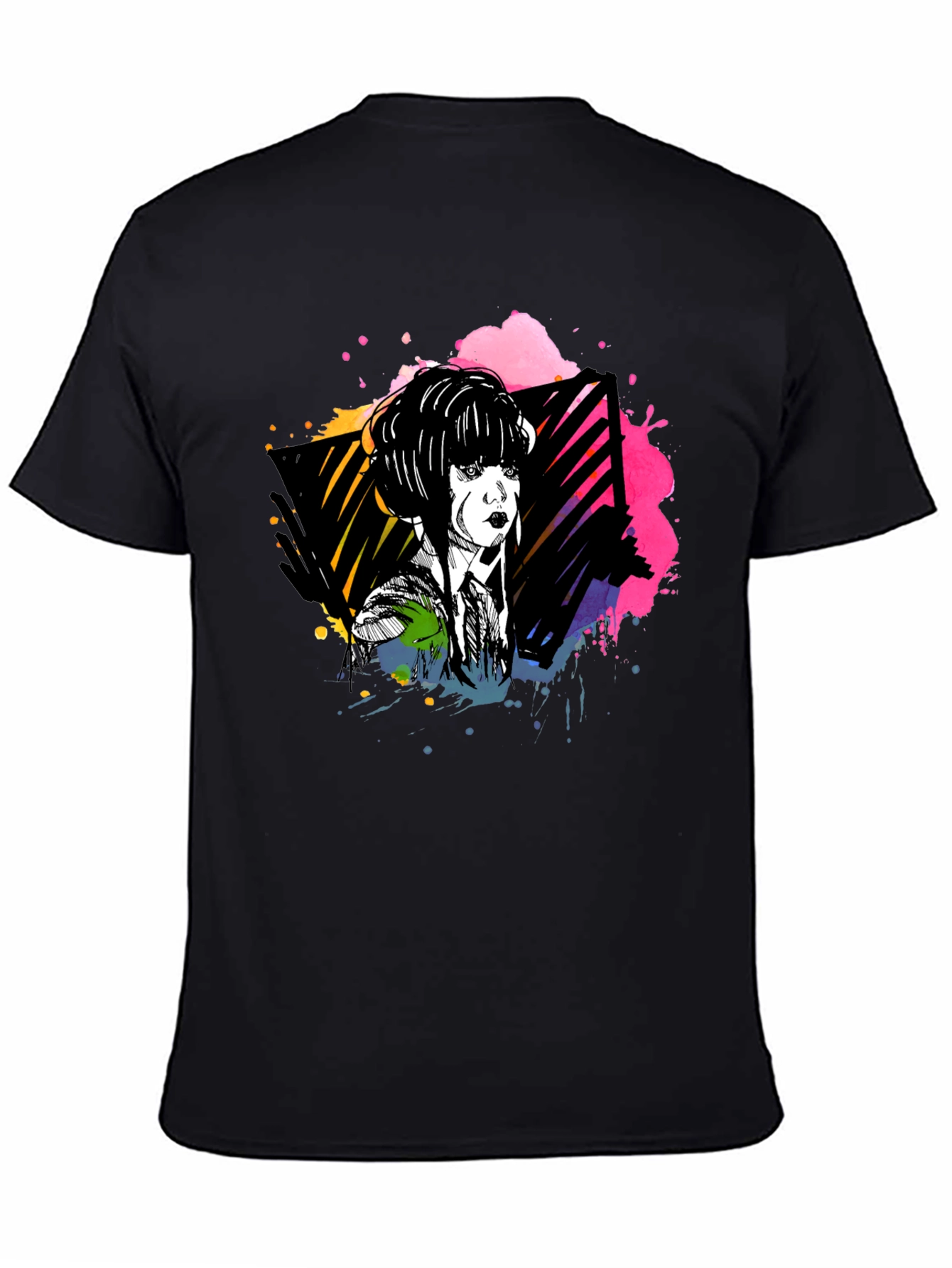 Abstract Woman Graphic Print Black Tee