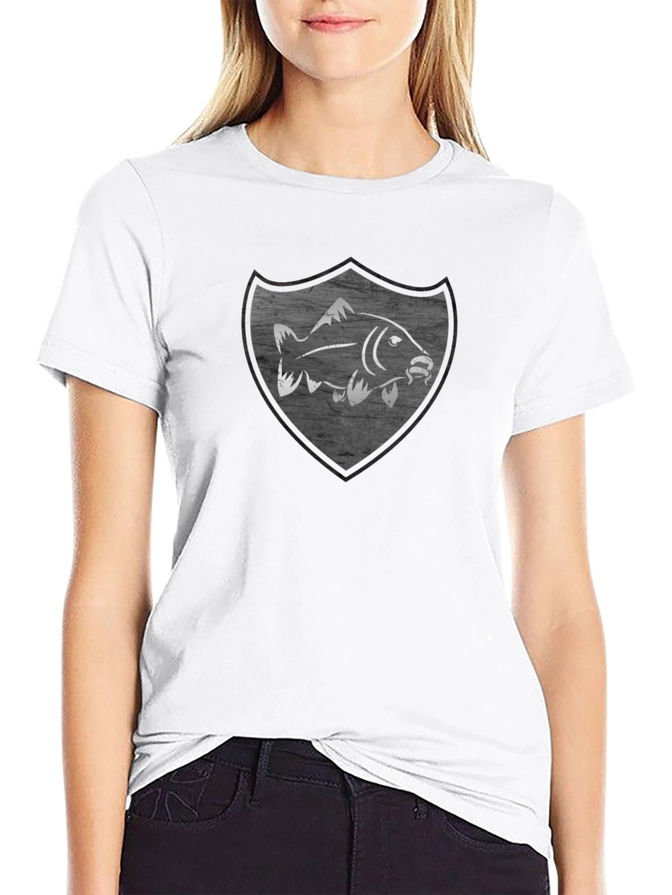 Mens Black T-Shirt with Fish Shield Graphic