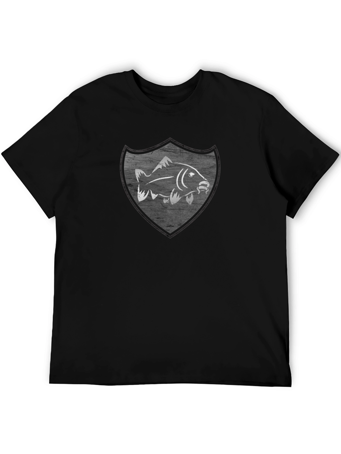Mens Black T-Shirt with Fish Shield Graphic