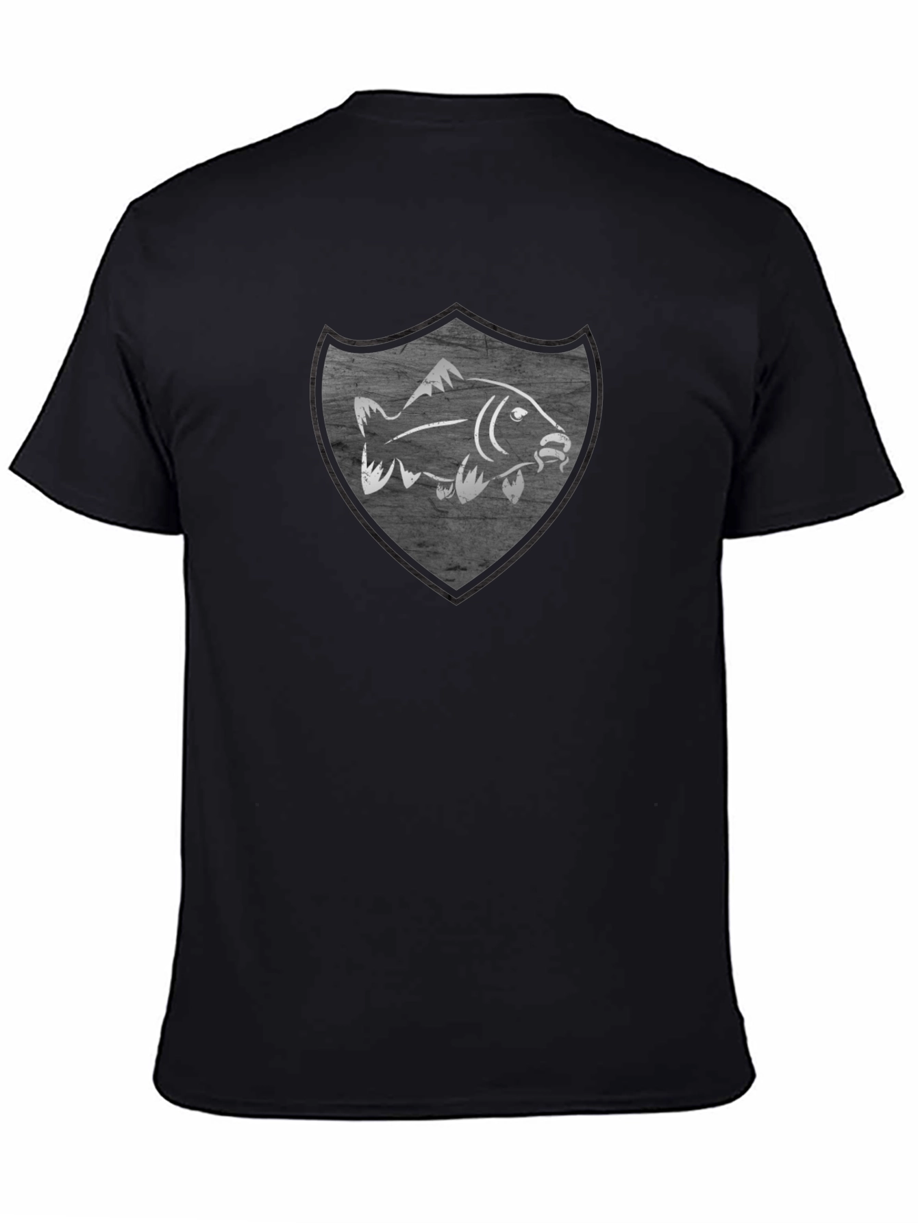 Mens Black T-Shirt with Fish Shield Graphic