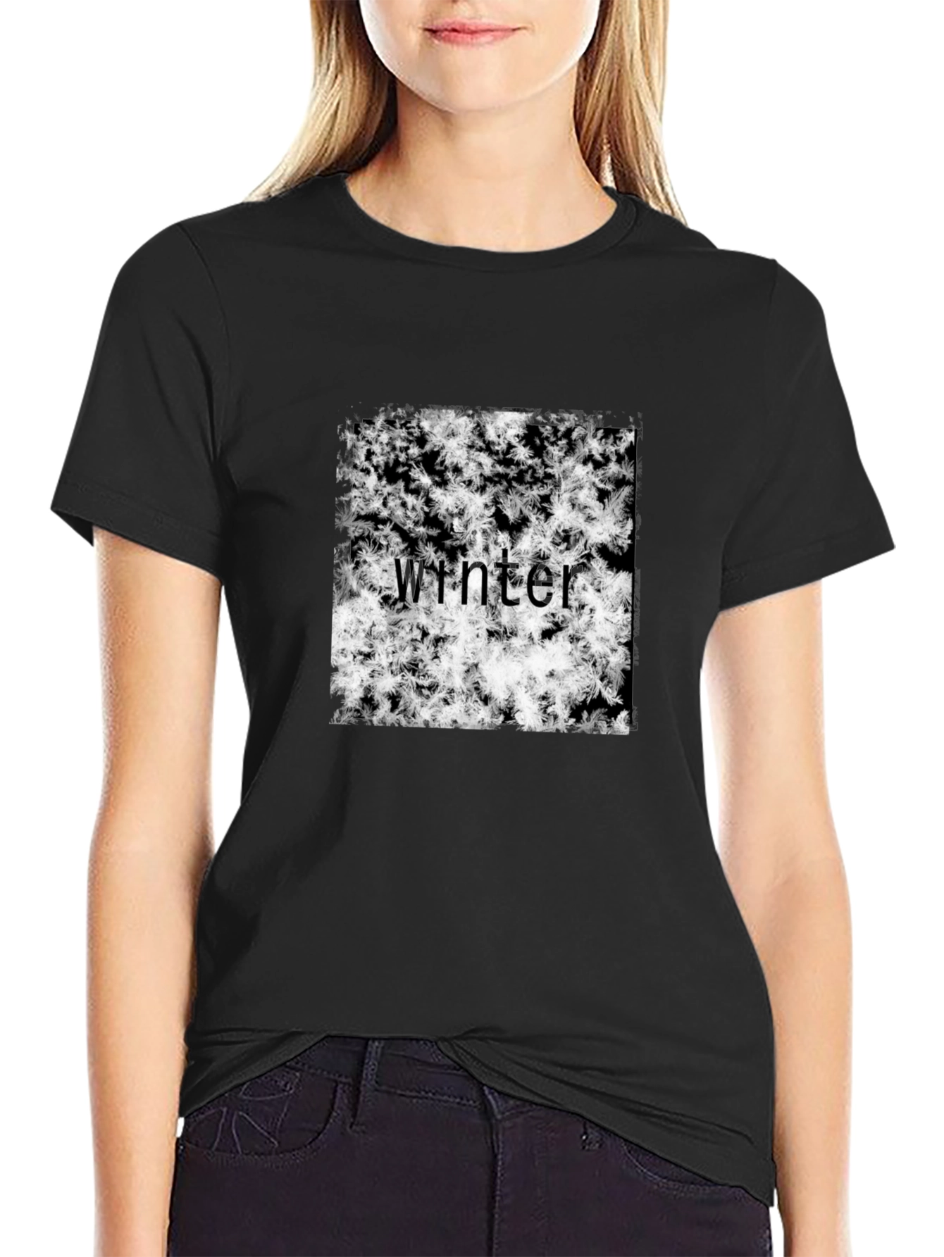 Winter Snowflake T-Shirt - Black Crew Neck