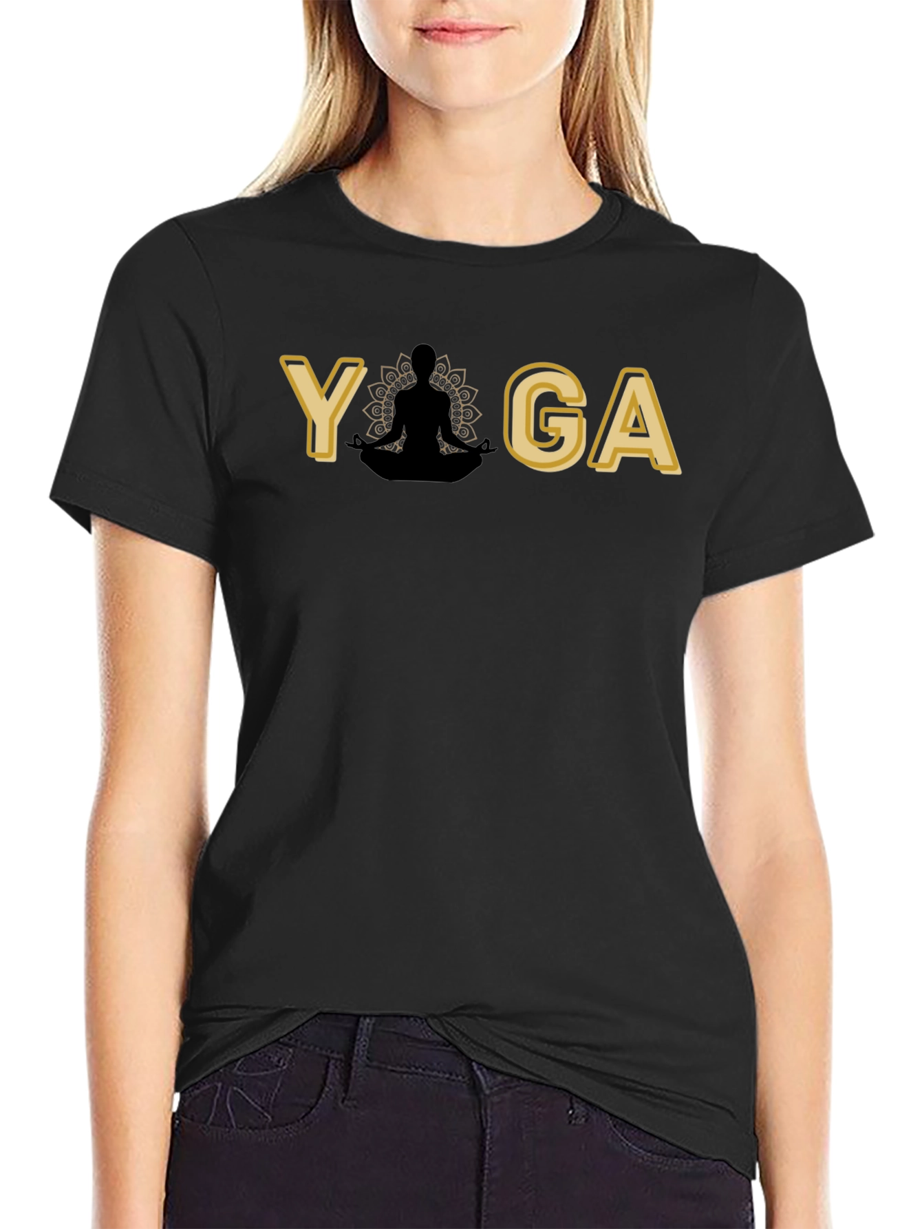 Yoga Pose Graphic Black T-Shirt for Men