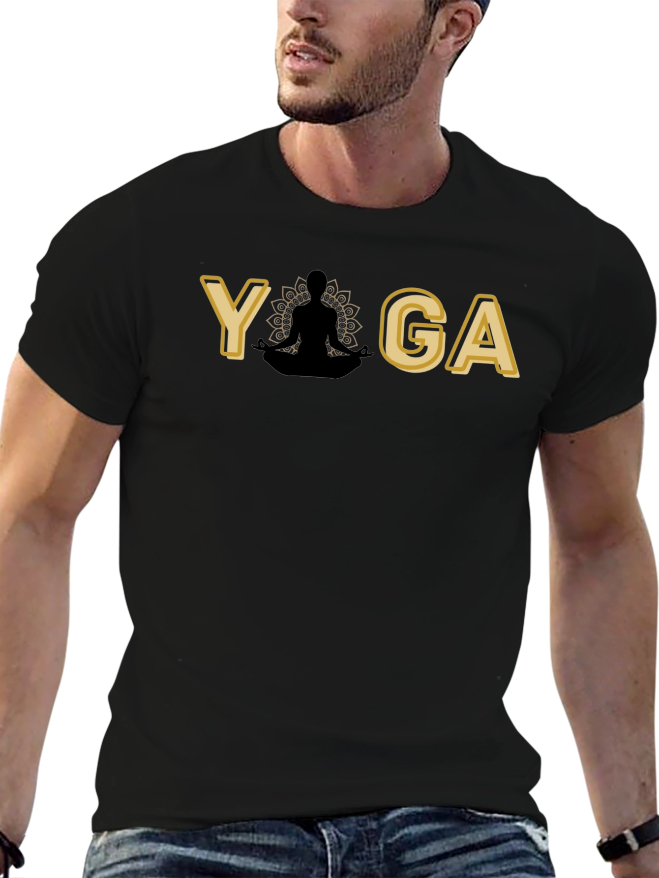 Yoga Pose Graphic Black T-Shirt for Men