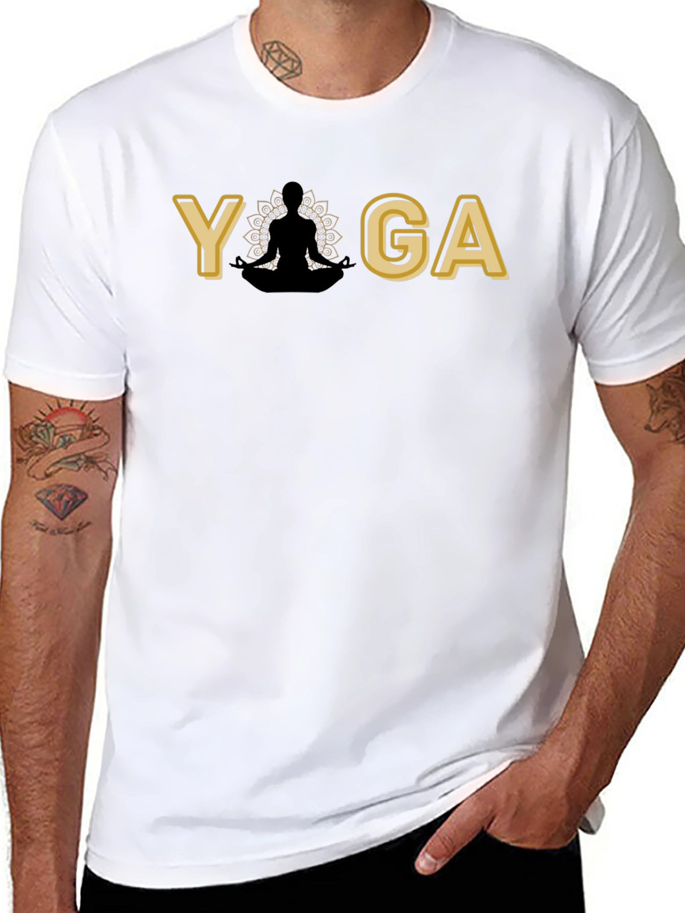 Yoga Pose Graphic Black T-Shirt for Men