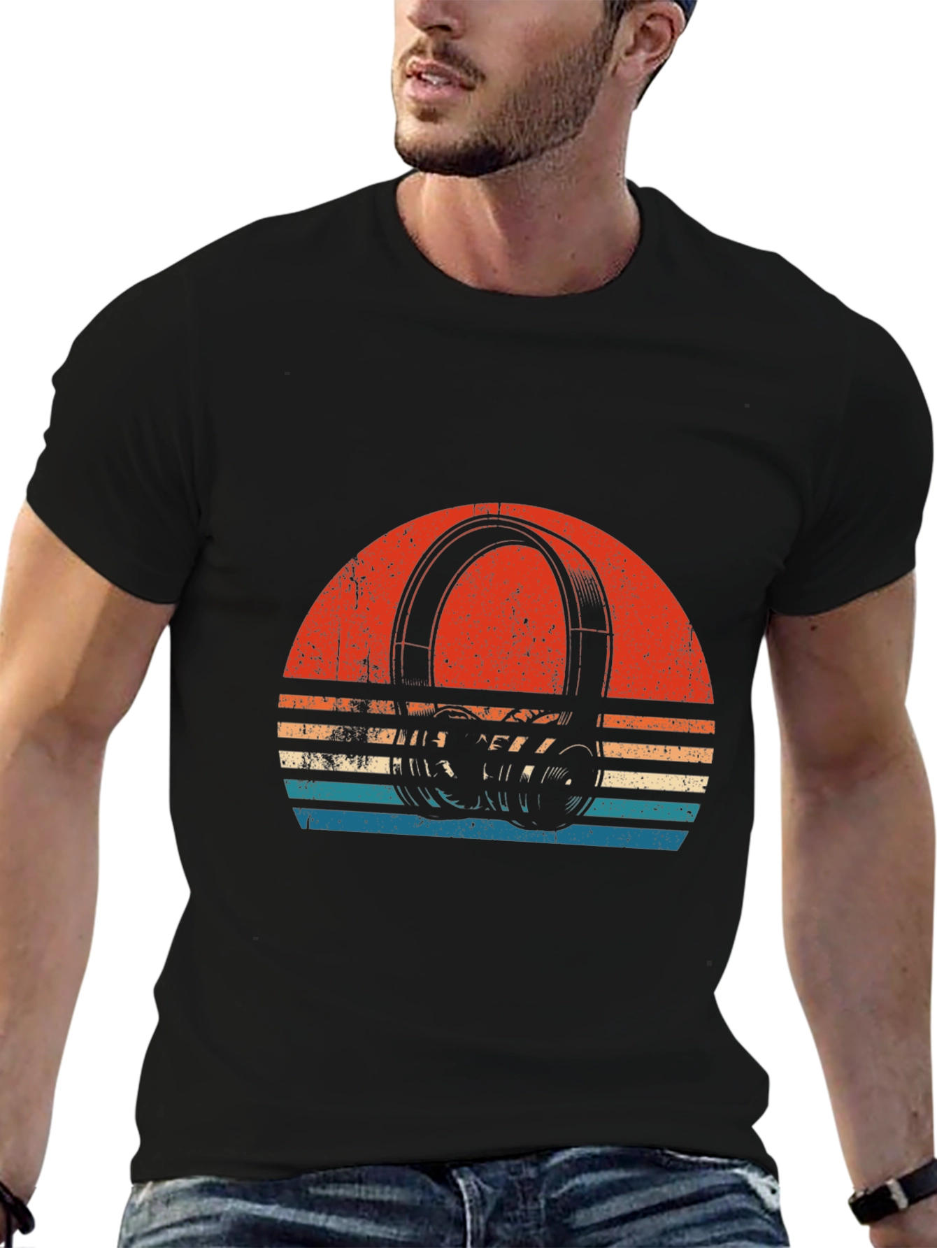 Retro Headphone Sunset Graphic T-Shirt