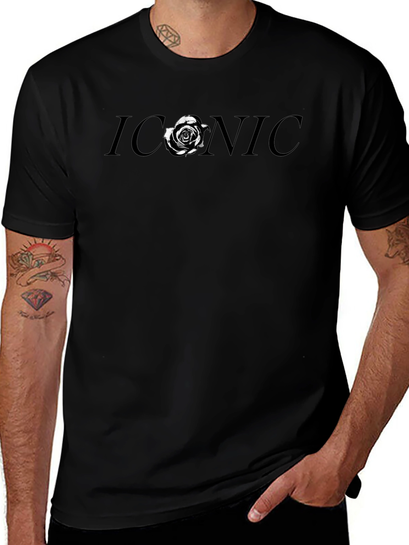 Iconic Rose Graphic Tee - Stylish Black Cotton T-Shirt