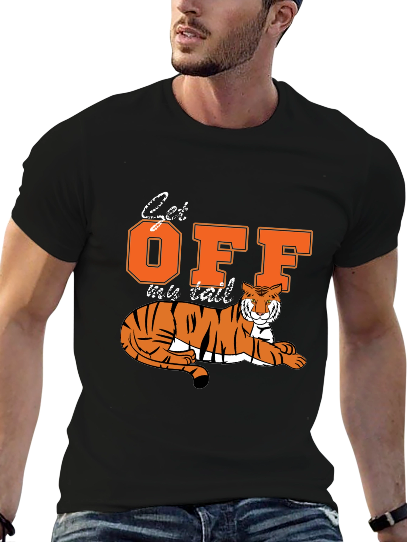 Get Off My Tail Tiger Graphic Tee - Black