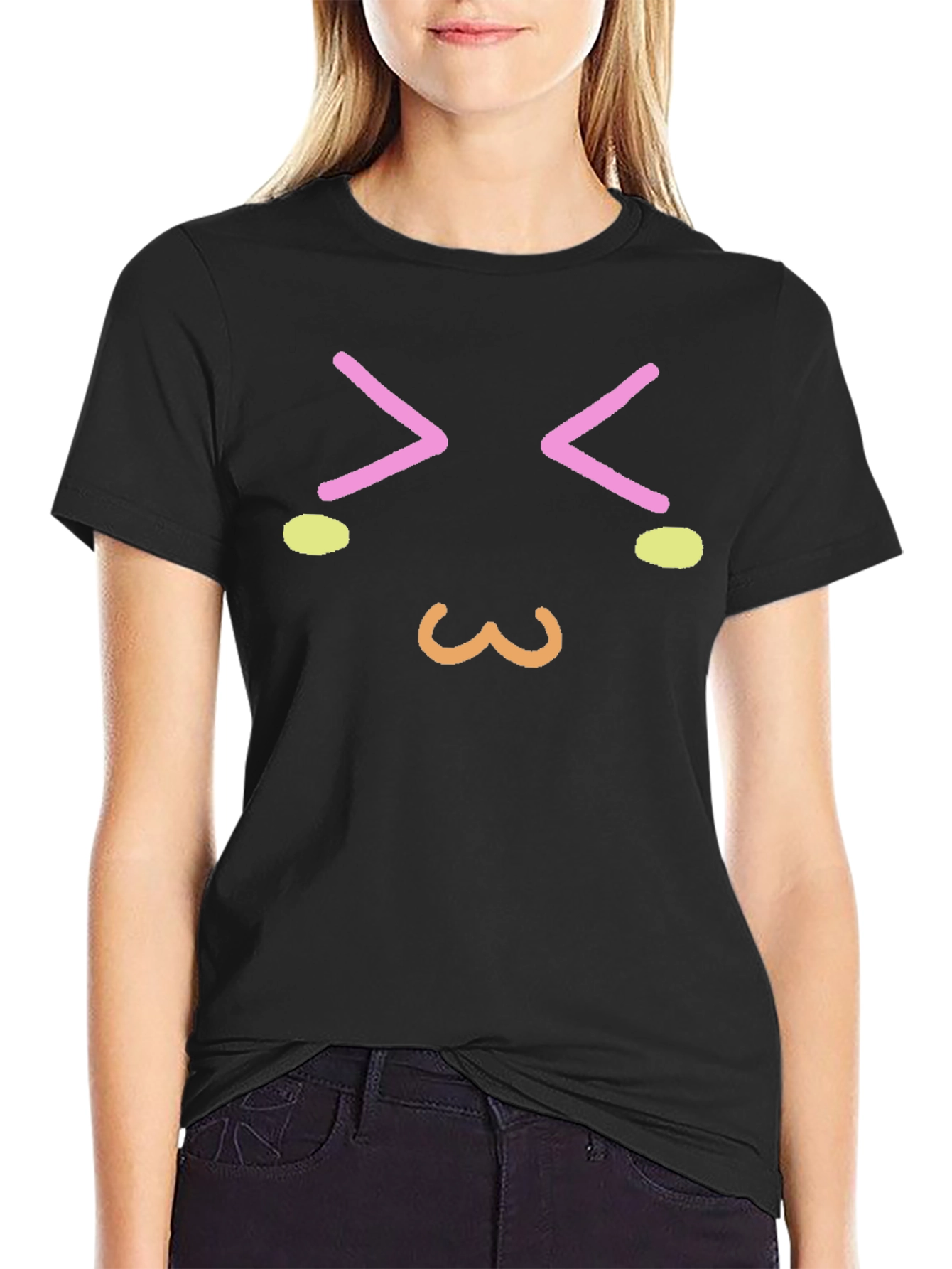 Kawaii Face Graphic Black T-Shirt