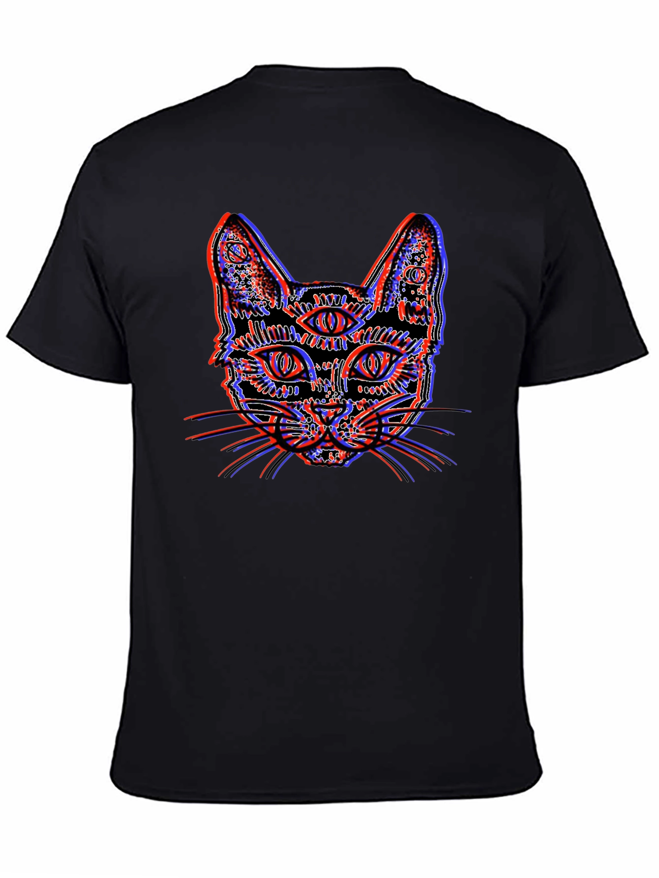 Psychedelic Cat Graphic Tee - Unique 3D Effect Design