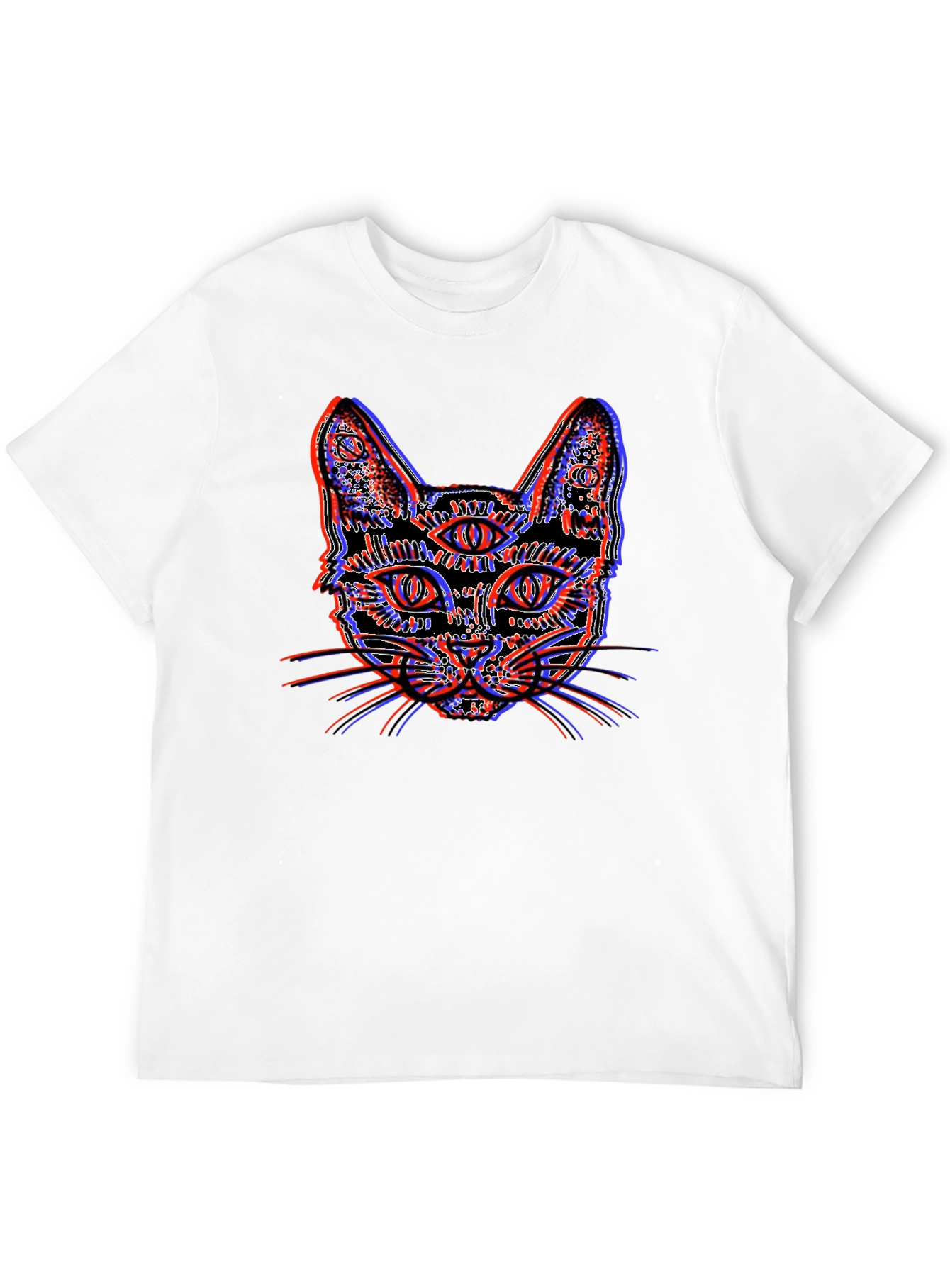 Psychedelic Cat Graphic Tee - Unique 3D Effect Design