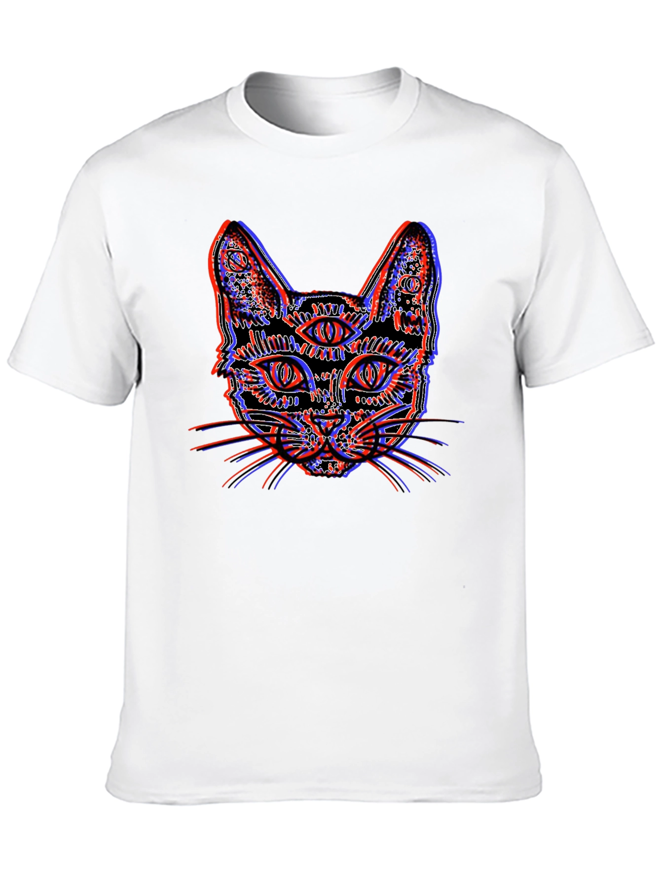 Psychedelic Cat Graphic Tee - Unique 3D Effect Design