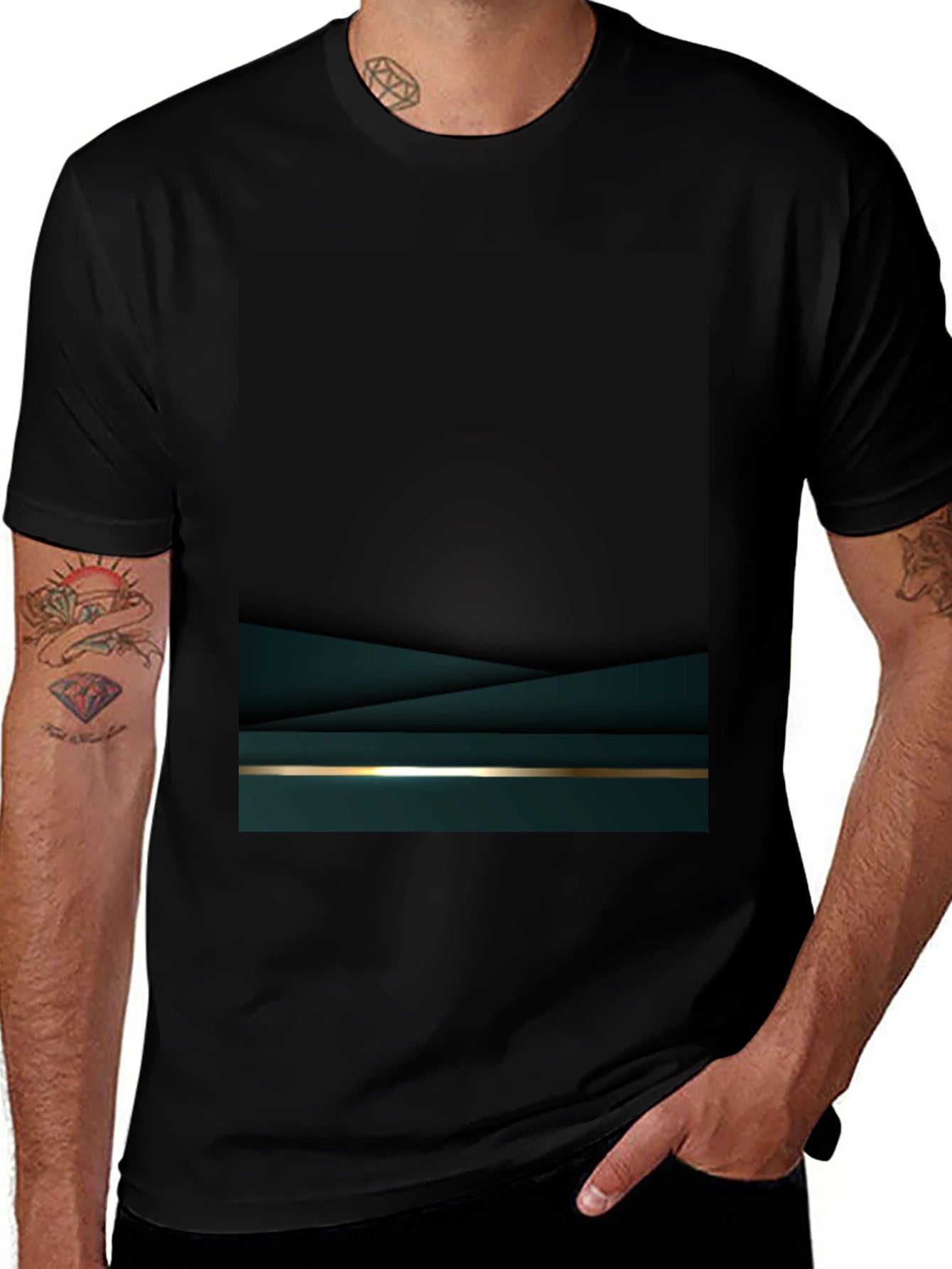 Elegant Dark Green Geometric T-Shirt