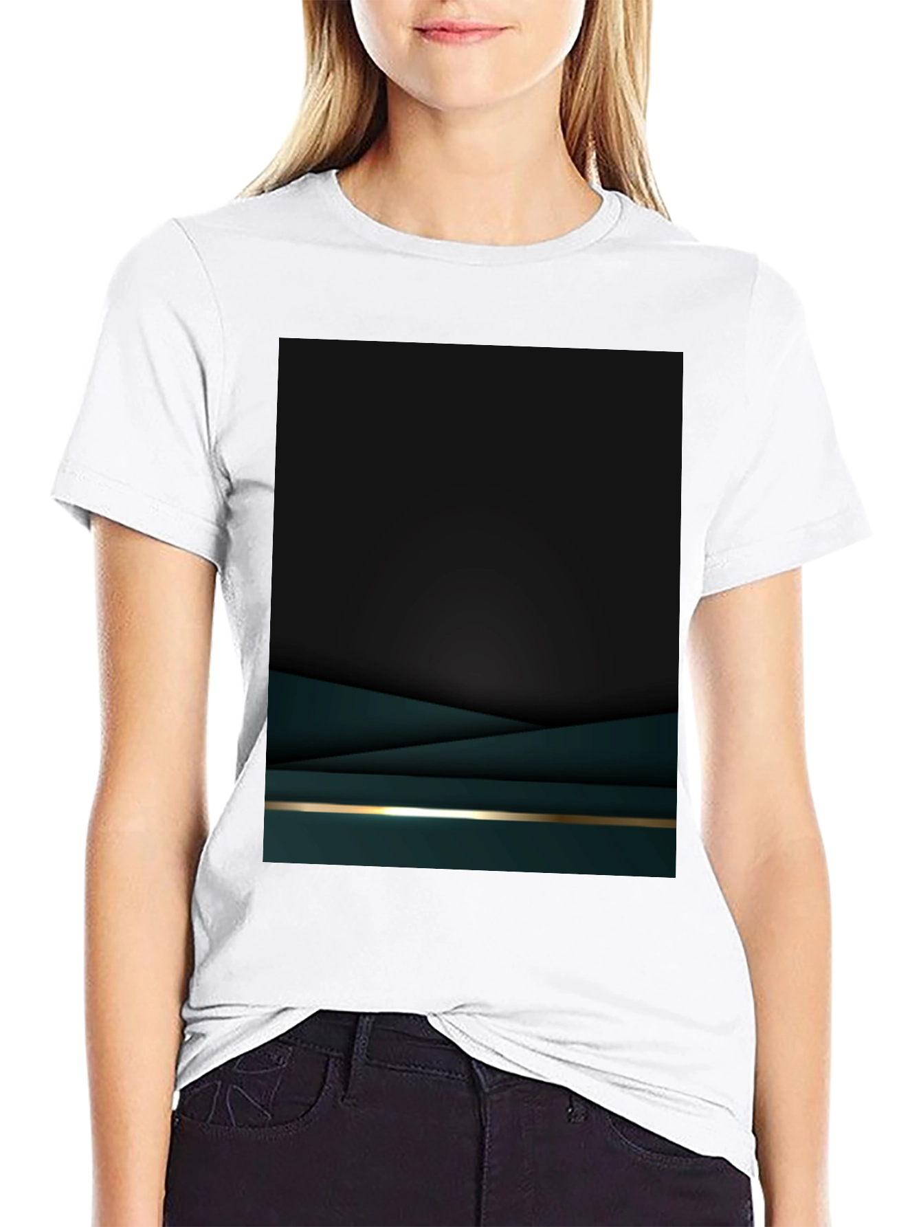 Elegant Dark Green Geometric T-Shirt