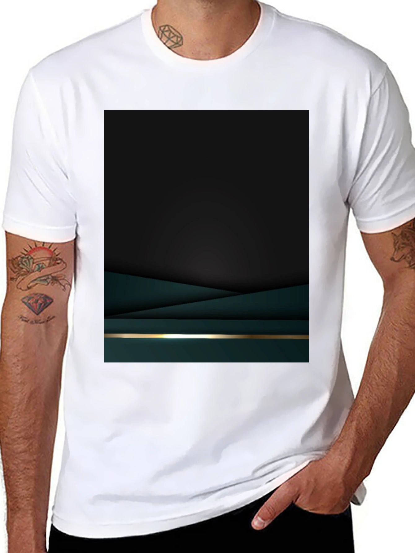 Elegant Dark Green Geometric T-Shirt