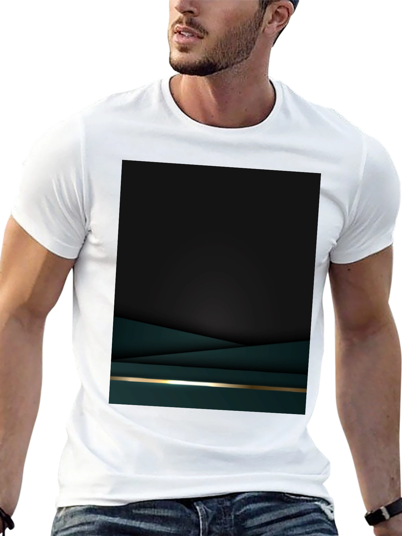Elegant Dark Green Geometric T-Shirt