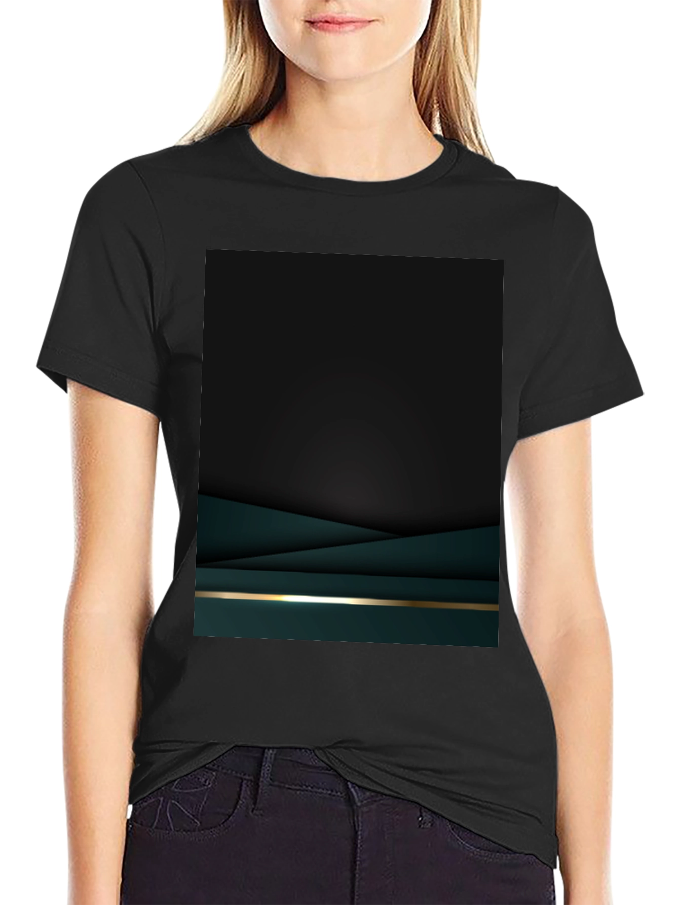 Elegant Dark Green Geometric T-Shirt