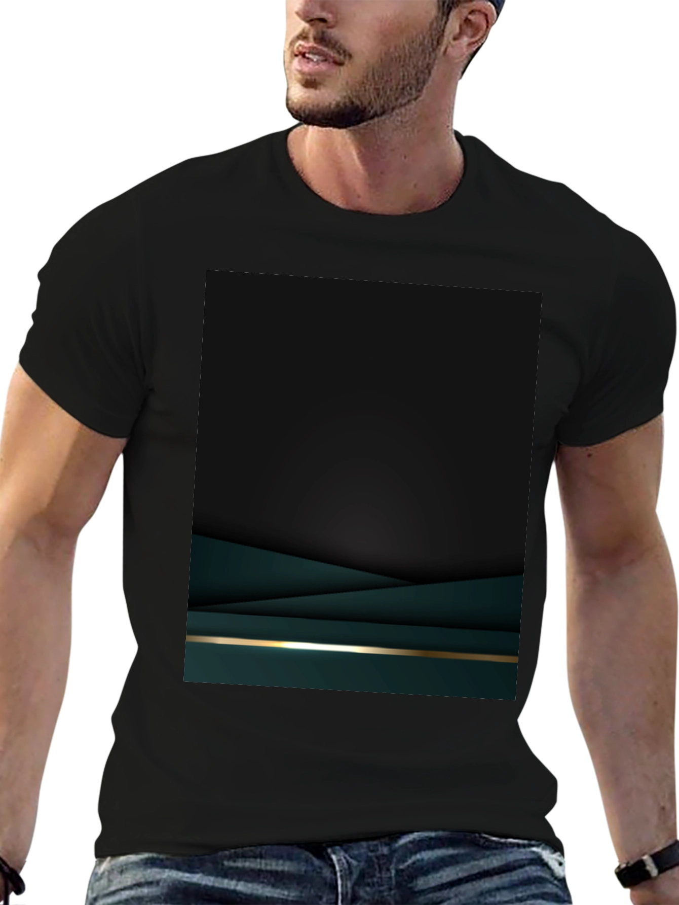 Elegant Dark Green Geometric T-Shirt