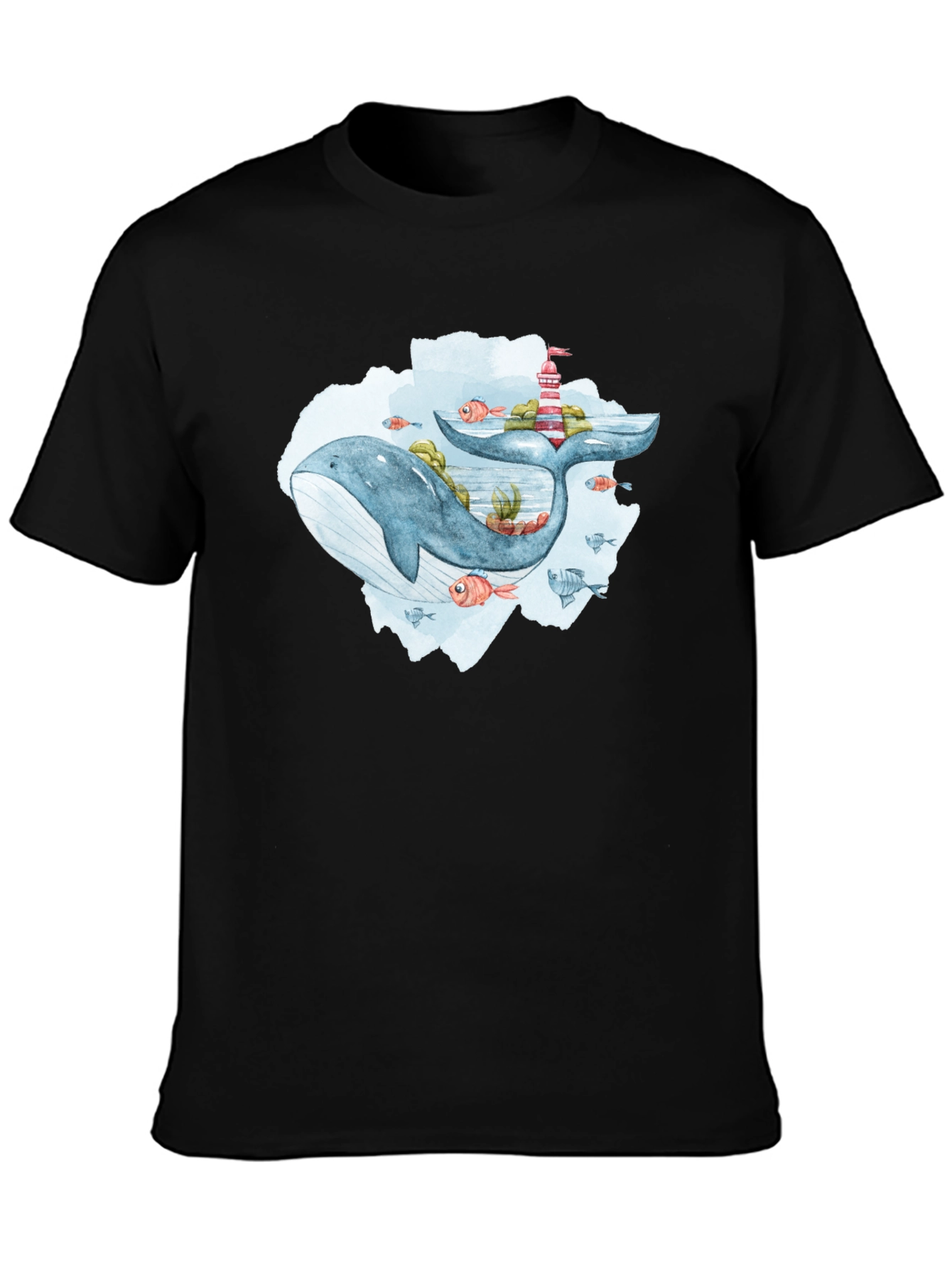 Whale & Lighthouse Graphic Tee - Mens Black T-Shirt