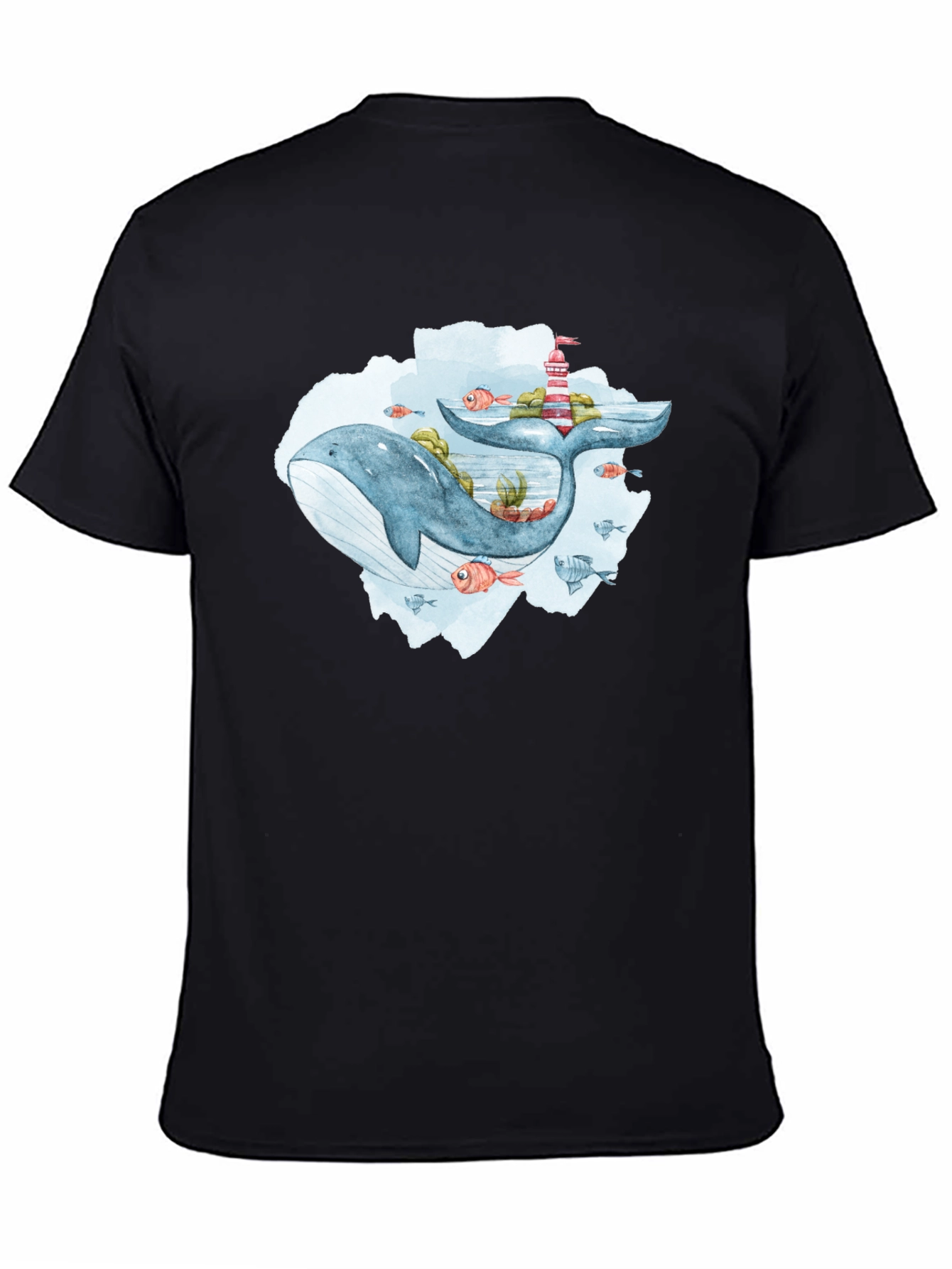 Whale & Lighthouse Graphic Tee - Mens Black T-Shirt