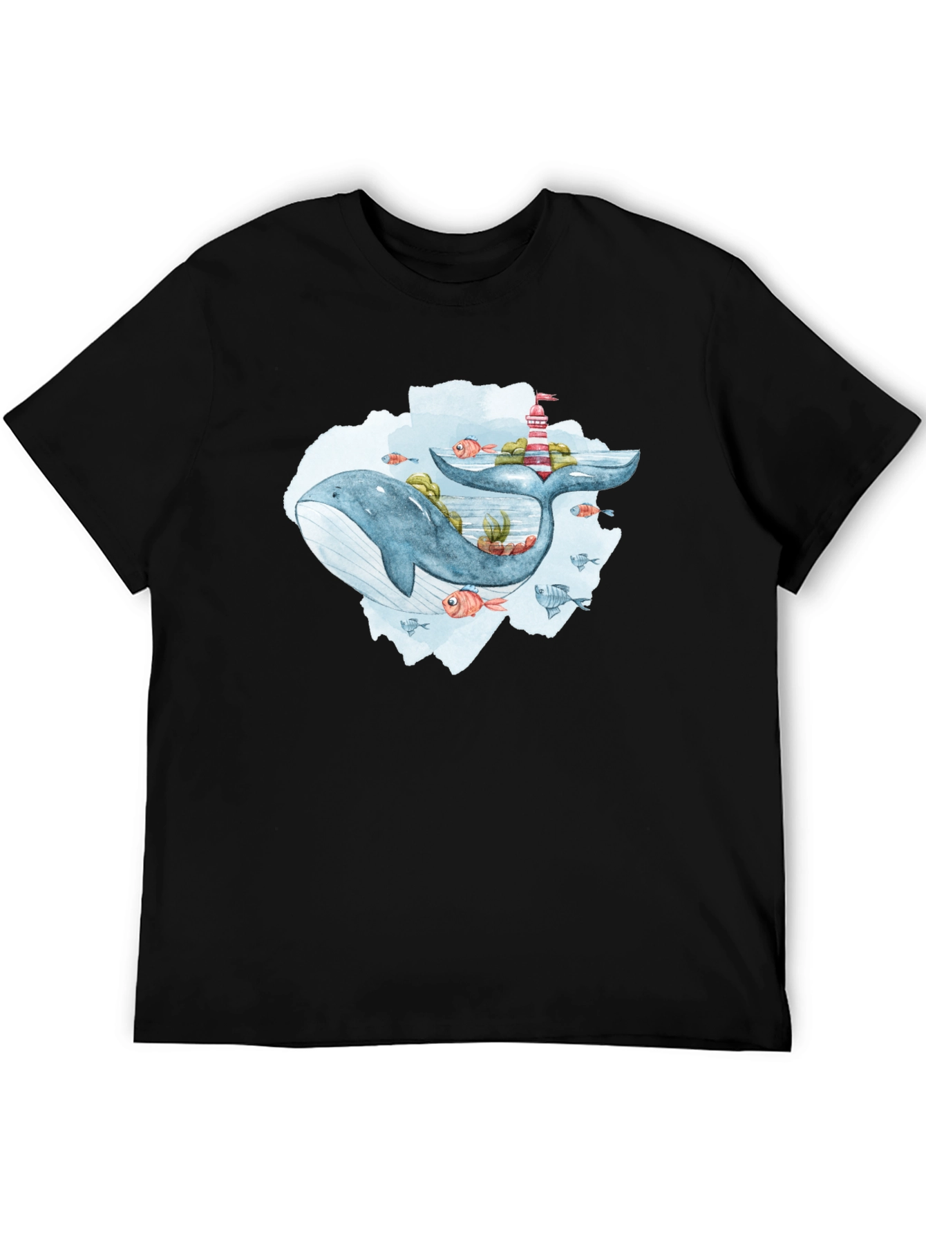 Whale & Lighthouse Graphic Tee - Mens Black T-Shirt