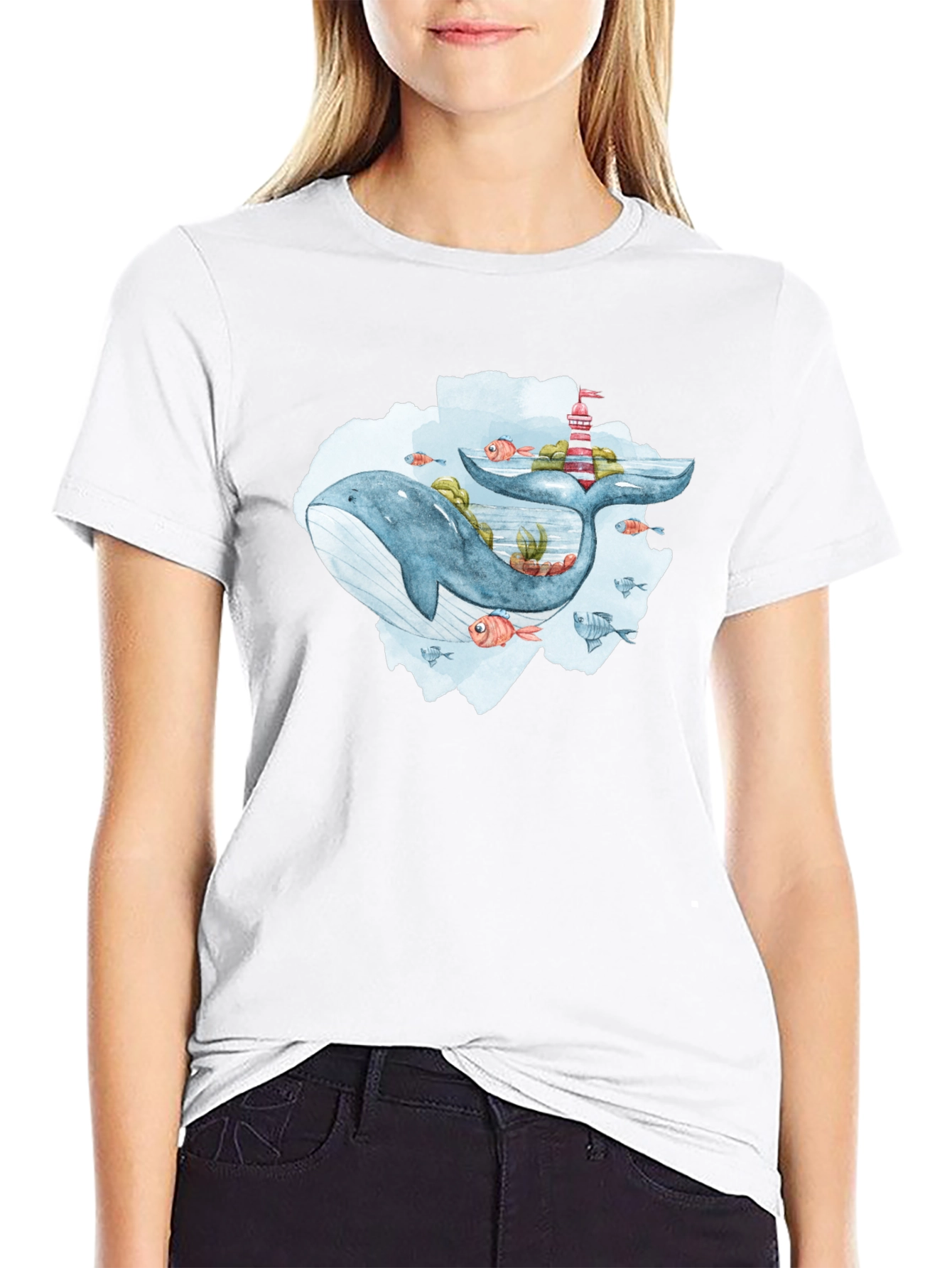 Whale & Lighthouse Graphic Tee - Mens Black T-Shirt