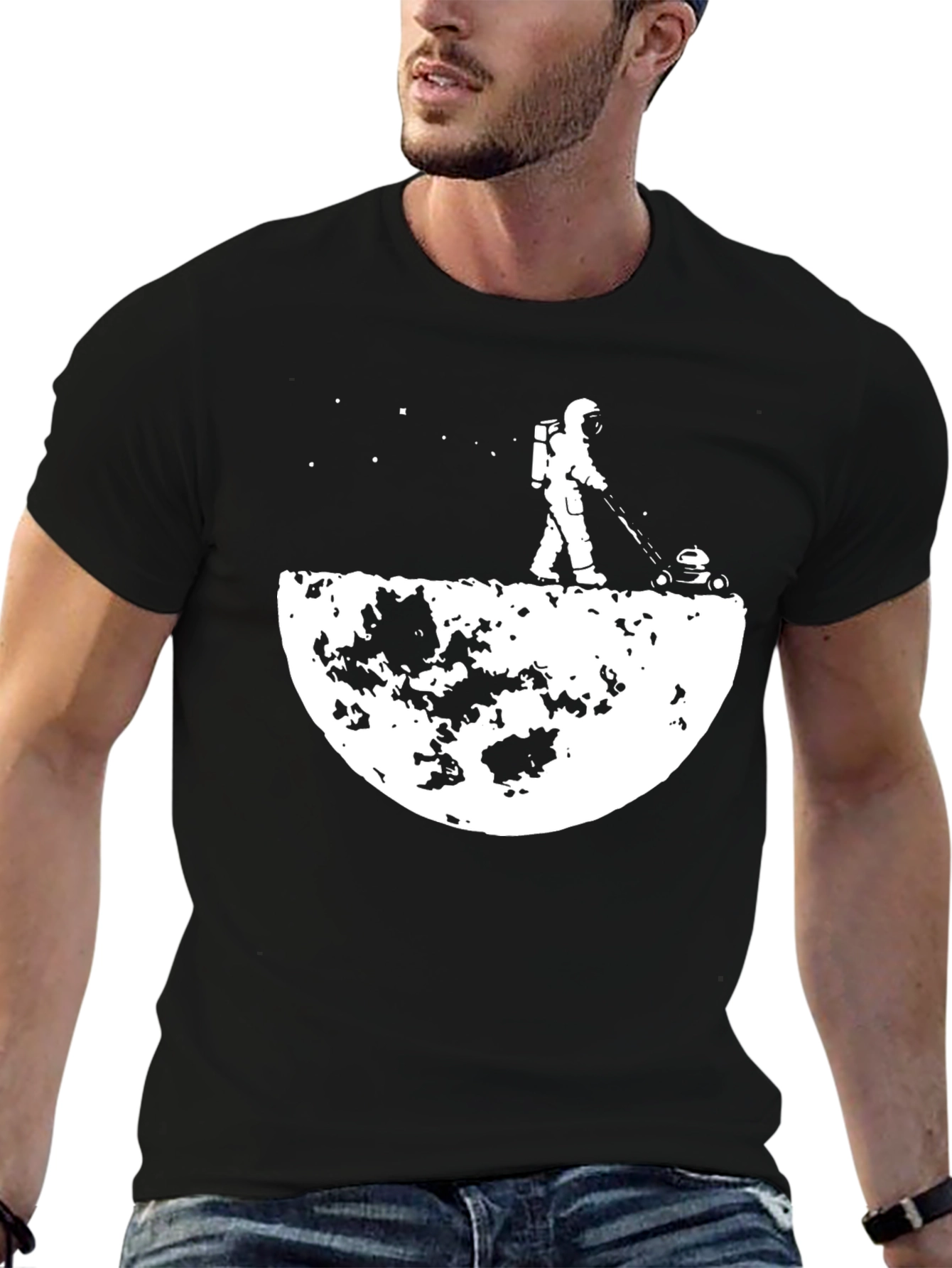 Astronaut Mowing Moon Graphic T-Shirt
