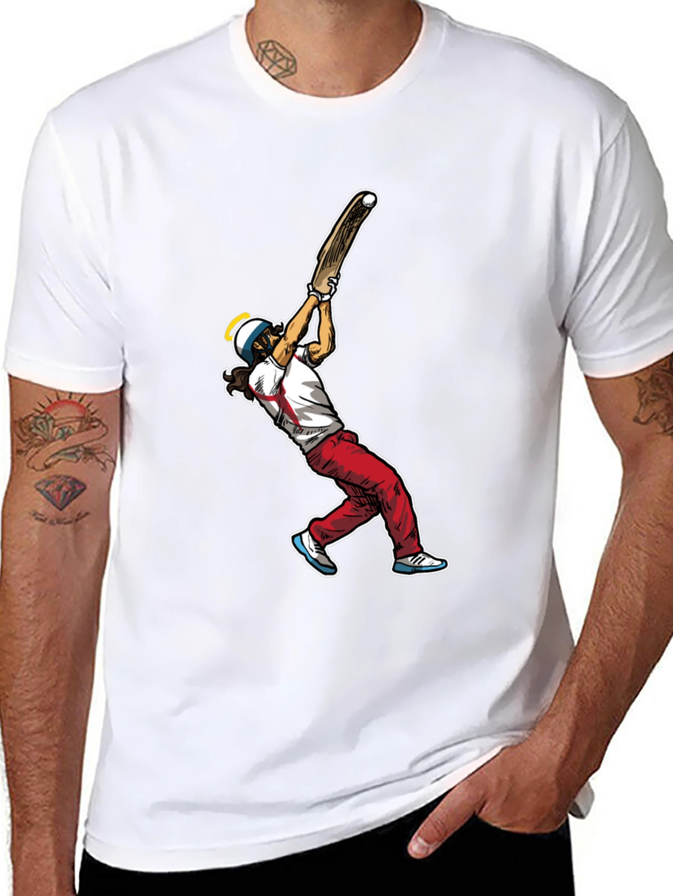 Cricket Player Graphic Tee - Black