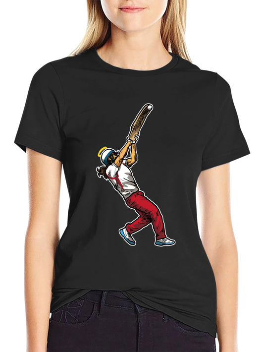 Cricket Player Graphic Tee - Black