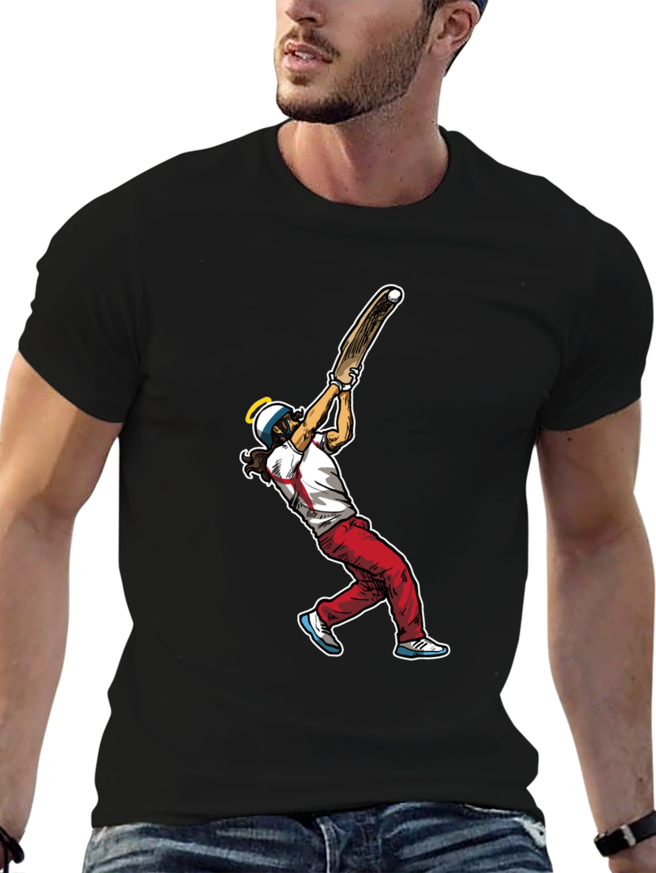 Cricket Player Graphic Tee - Black