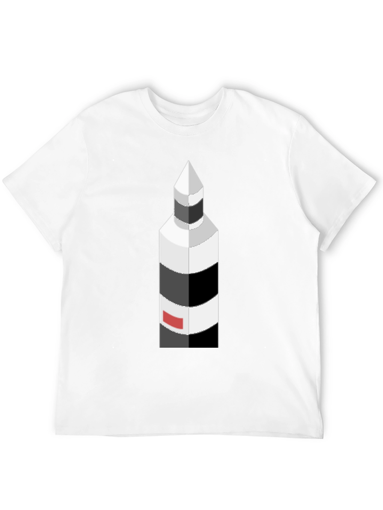 Isometric Lighthouse Graphic Tee - Black Cotton Casual Shirt