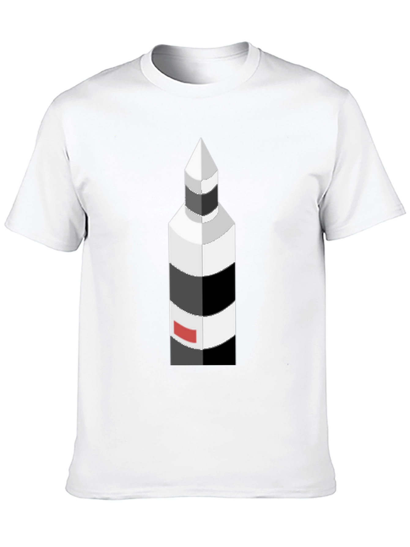 Isometric Lighthouse Graphic Tee - Black Cotton Casual Shirt