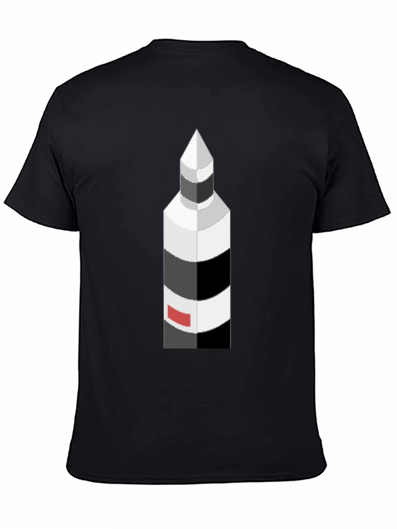 Isometric Lighthouse Graphic Tee - Black Cotton Casual Shirt