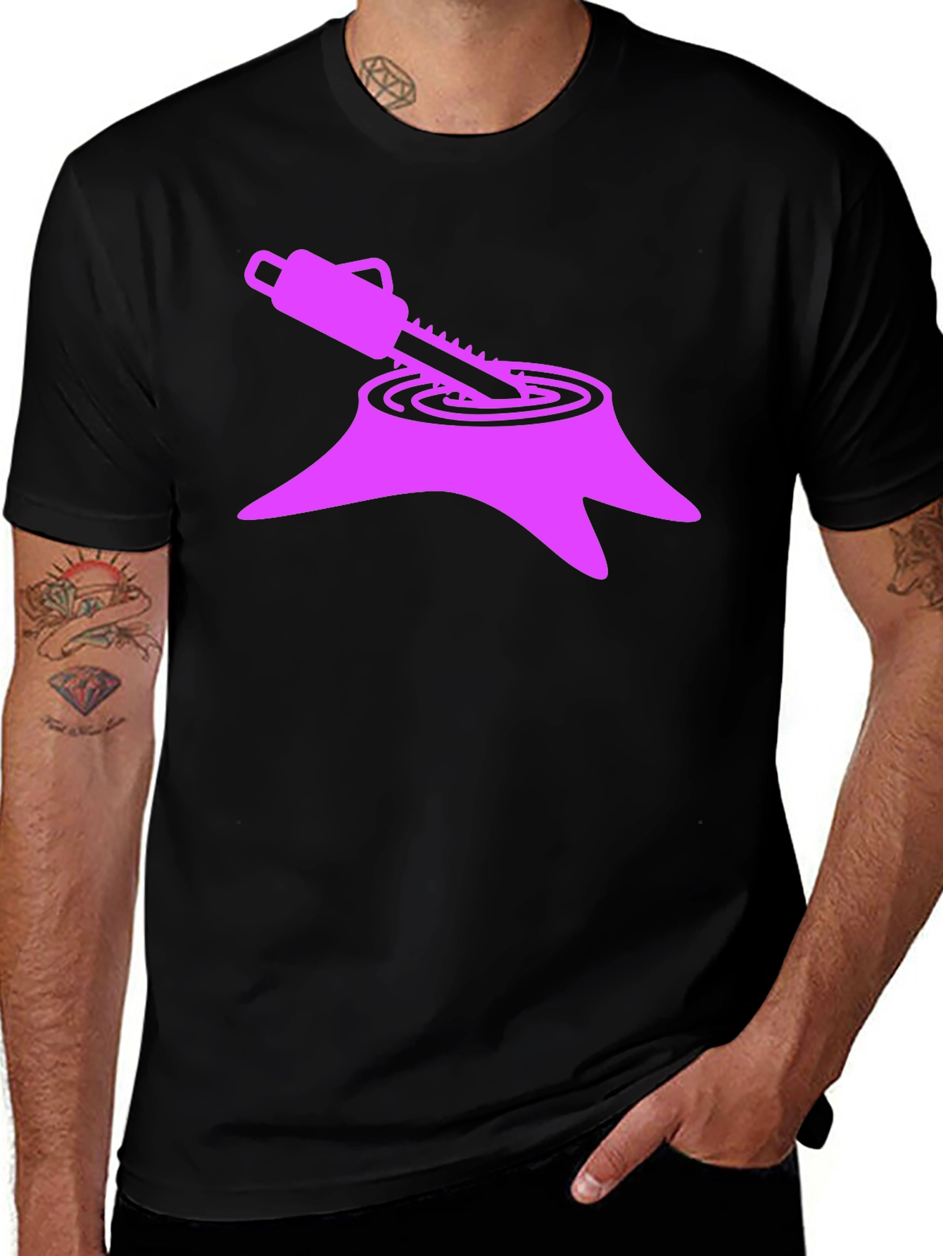 Unique Graphic Tee - Stump & Chainsaw Design