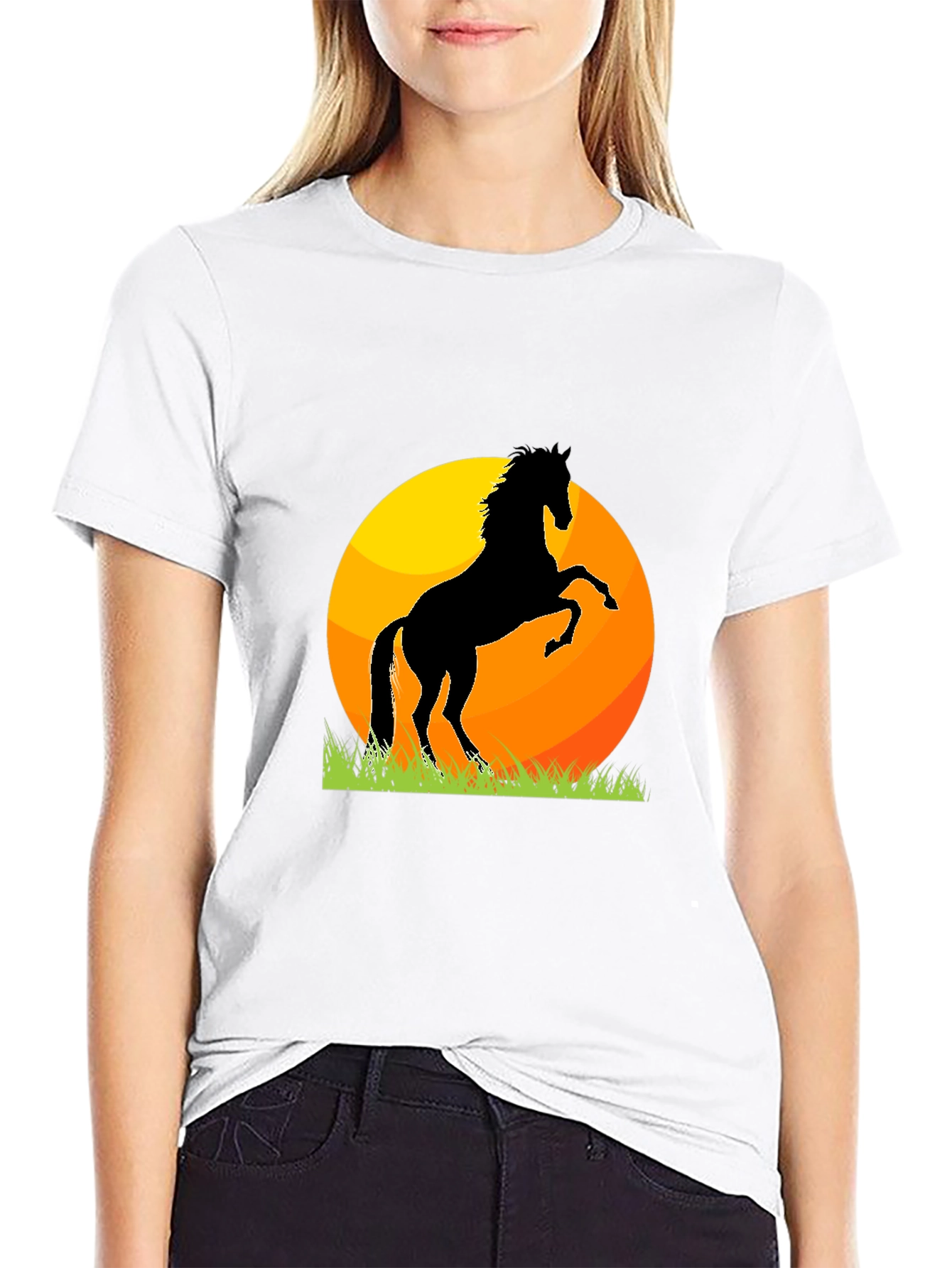 Horse Silhouette Sunset Graphic Tee - Black