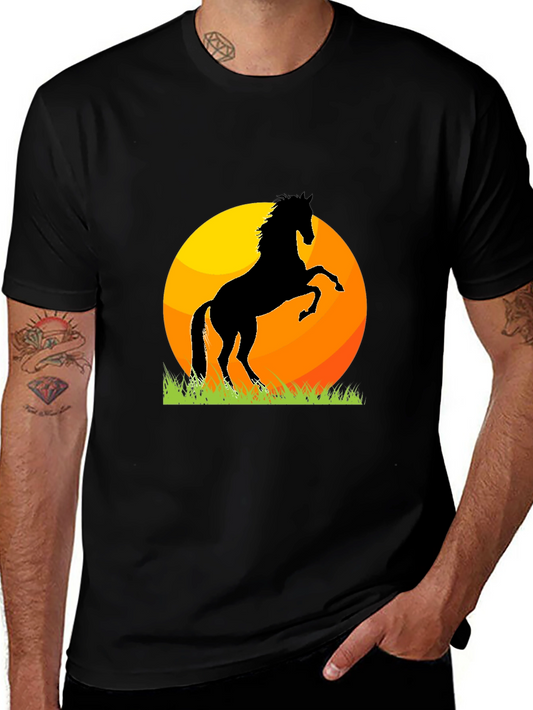 Horse Silhouette Sunset Graphic Tee - Black