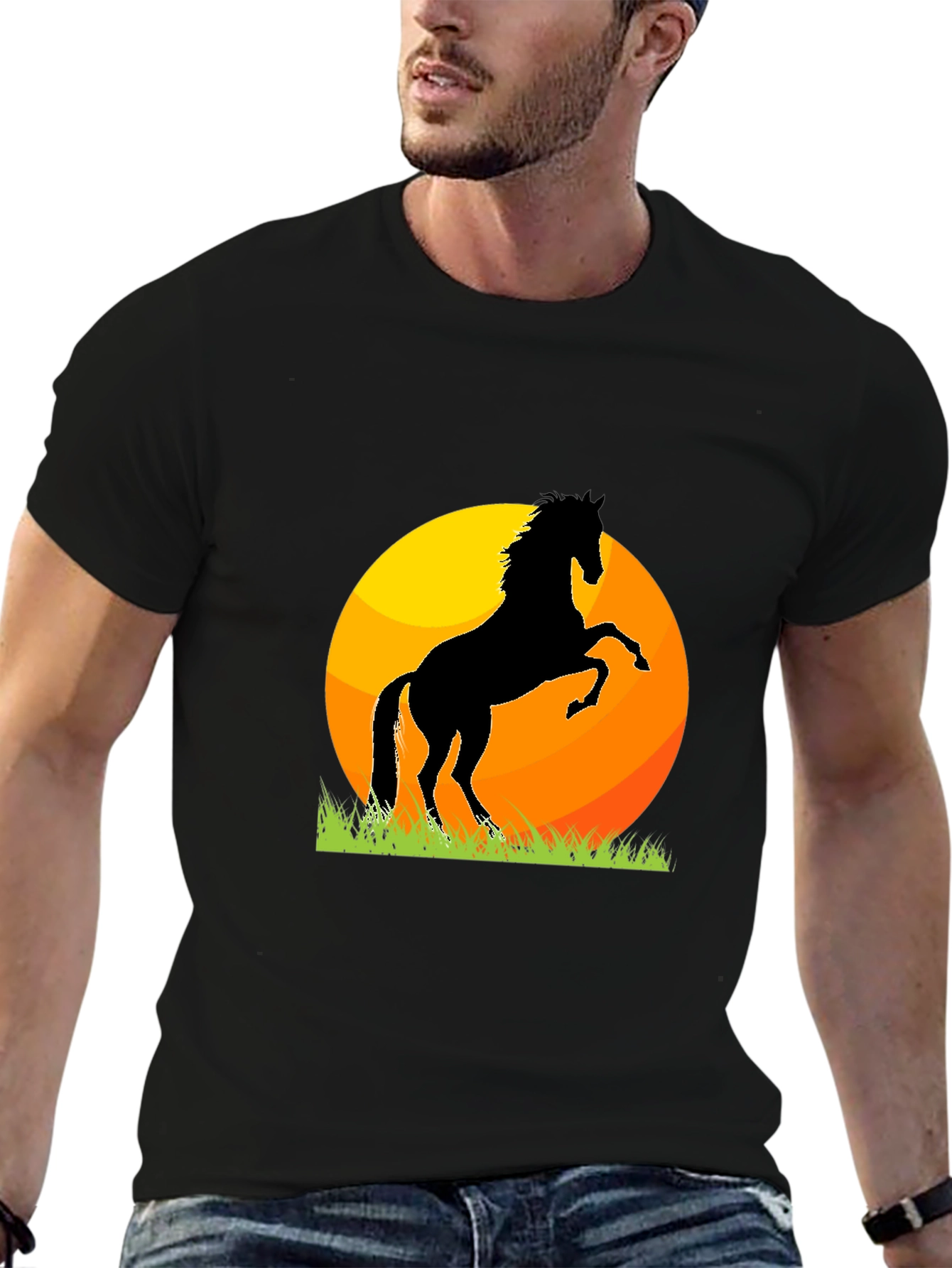 Horse Silhouette Sunset Graphic Tee - Black